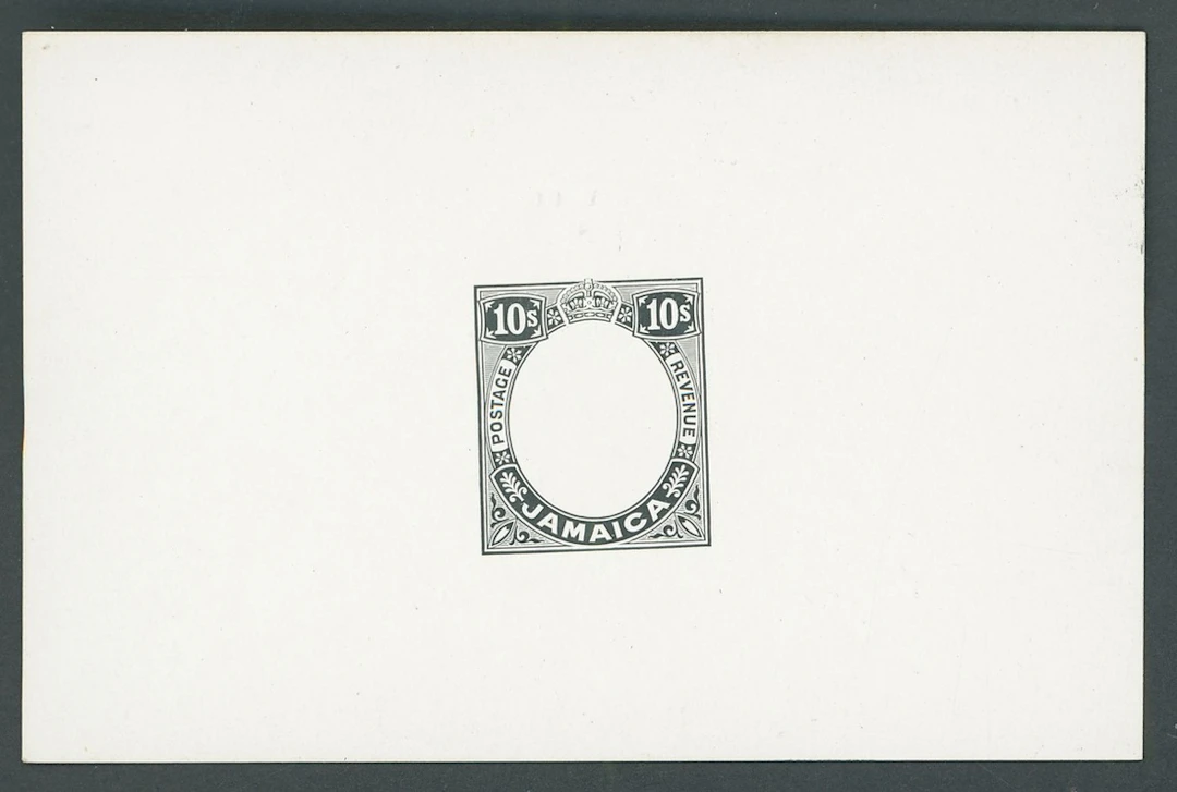 Jamaica 1912-20 10/- unissued value die proof in black on glazed card