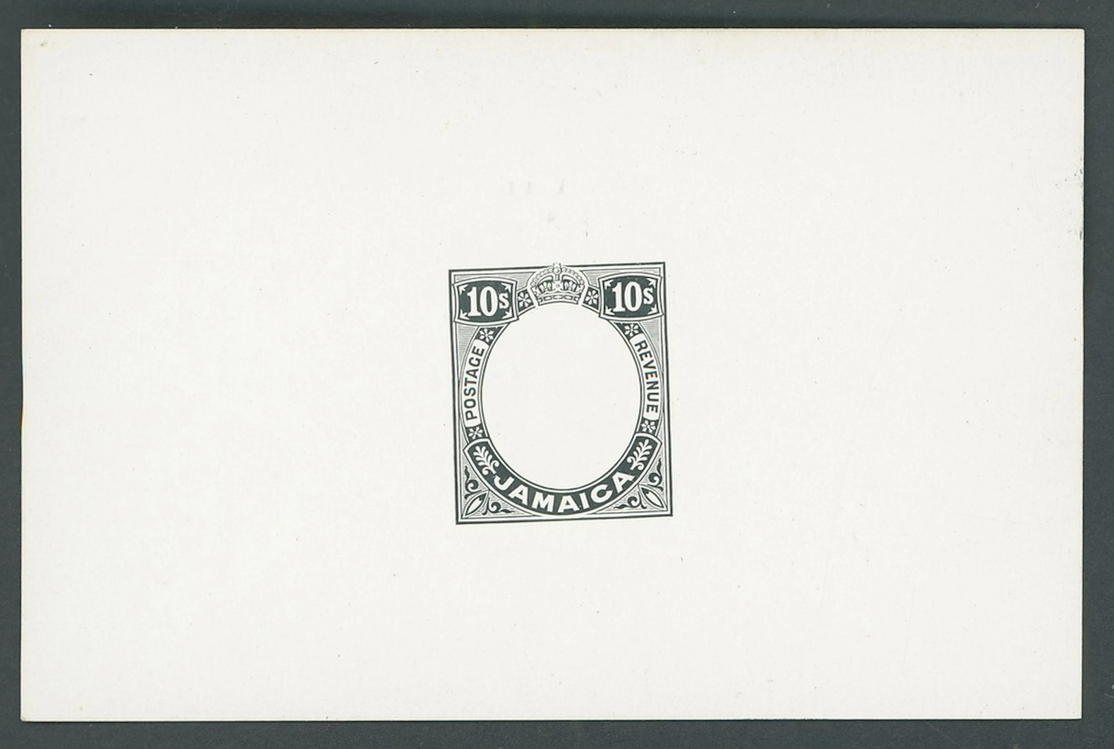 Jamaica 1912-20 10/- unissued value die proof in black on glazed card