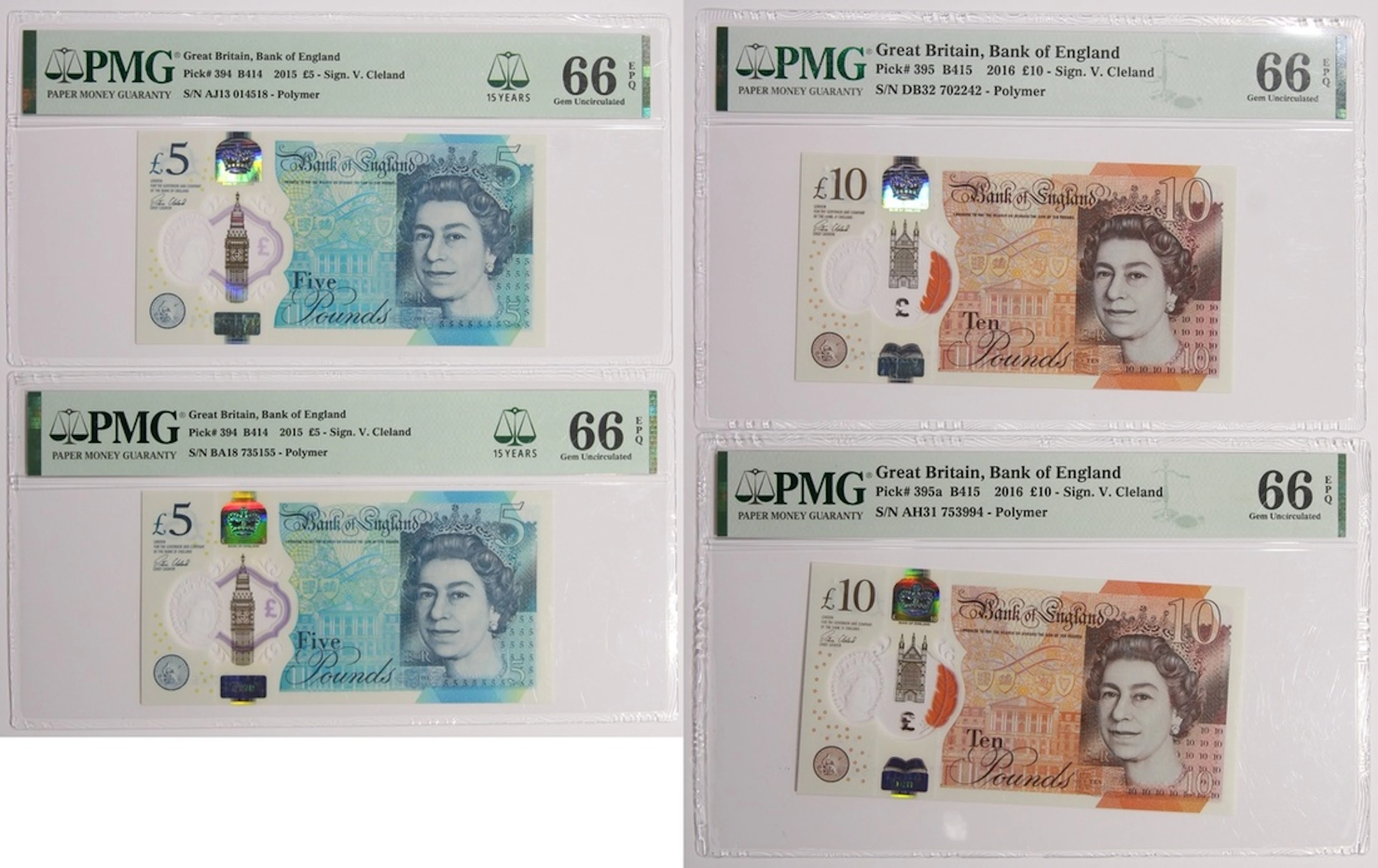 Bank of England, Great Britain, a group of 4x, including £5 (2) 2015