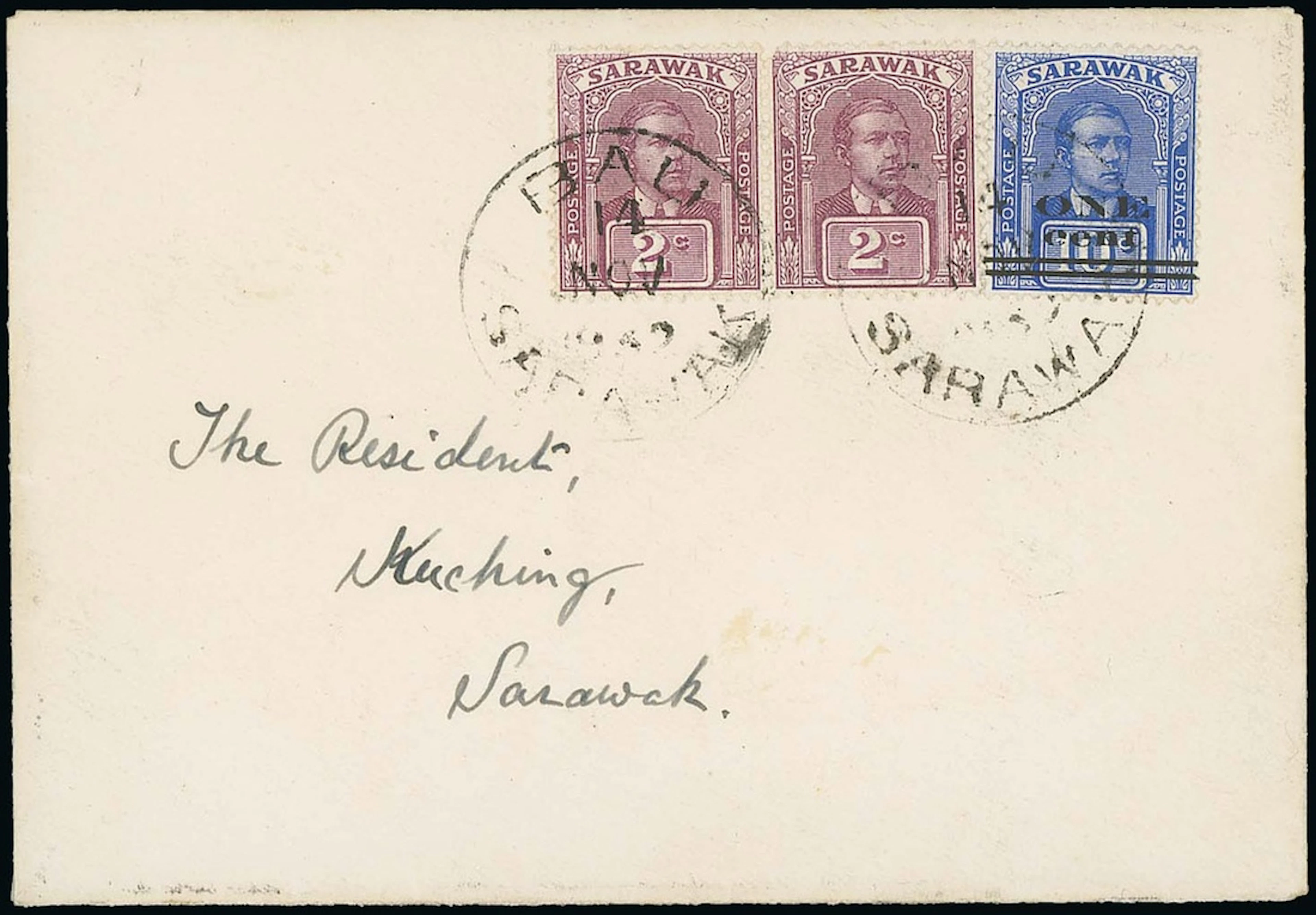 Sarawak 1923 Provisionals Covers 1932 (14 Nov.) envelope addressed
