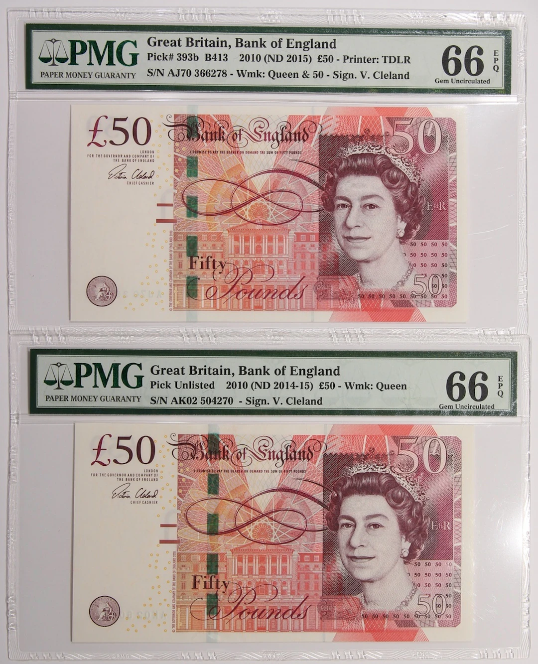 Bank of England, Great Britain, £50 (2), ND (2014-15), serial numbers