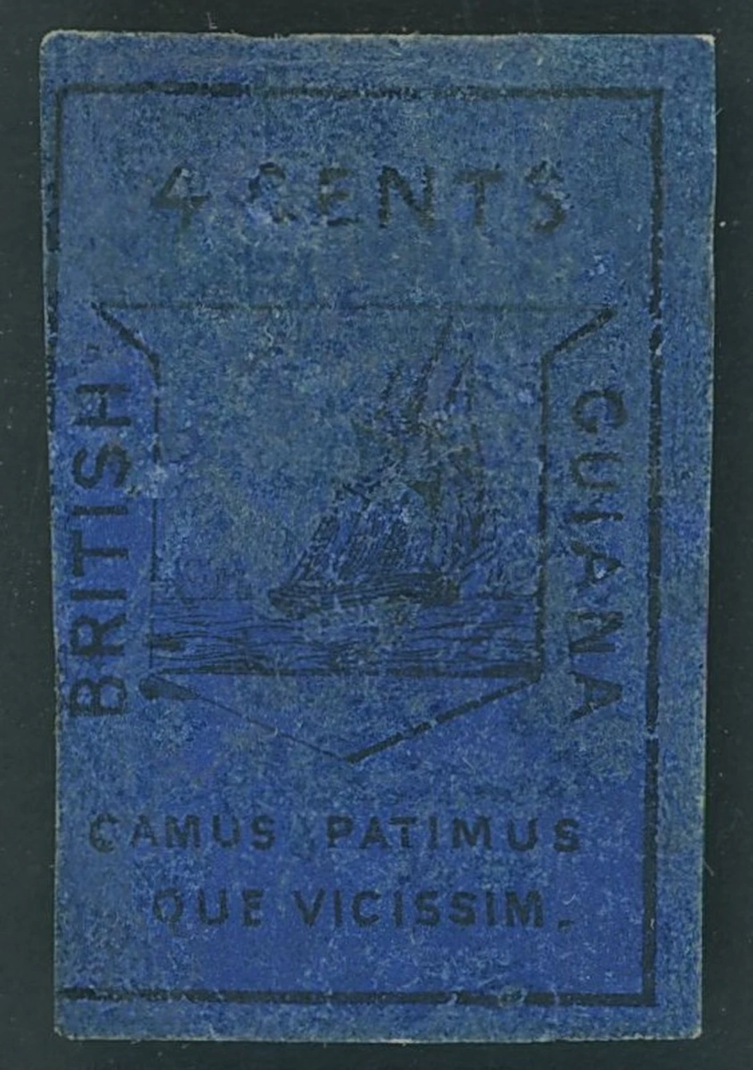 British Guiana 1852 4c. black on deep blue, Type II, three good margins