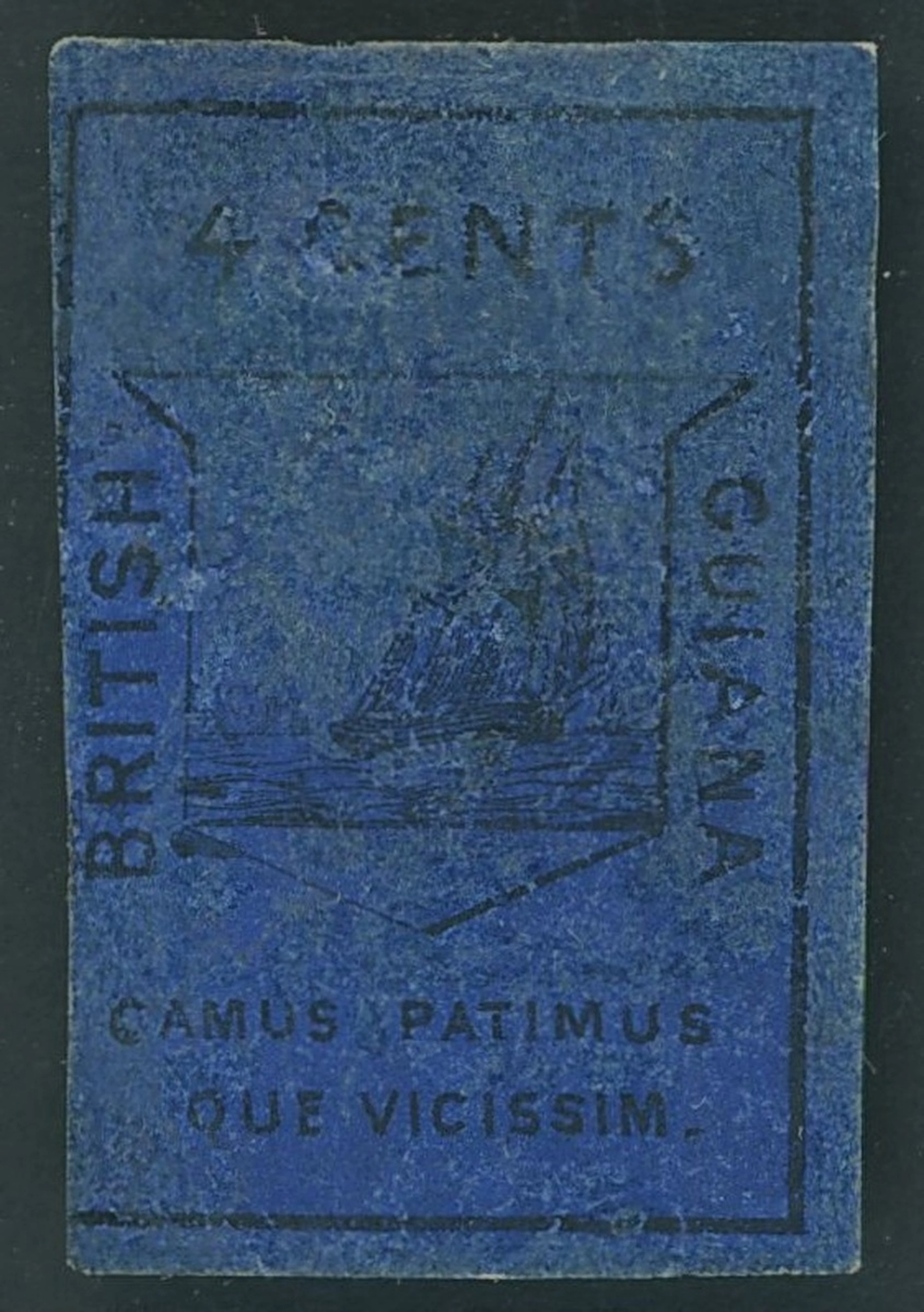 British Guiana 1852 4c. black on deep blue, Type II, three good margins