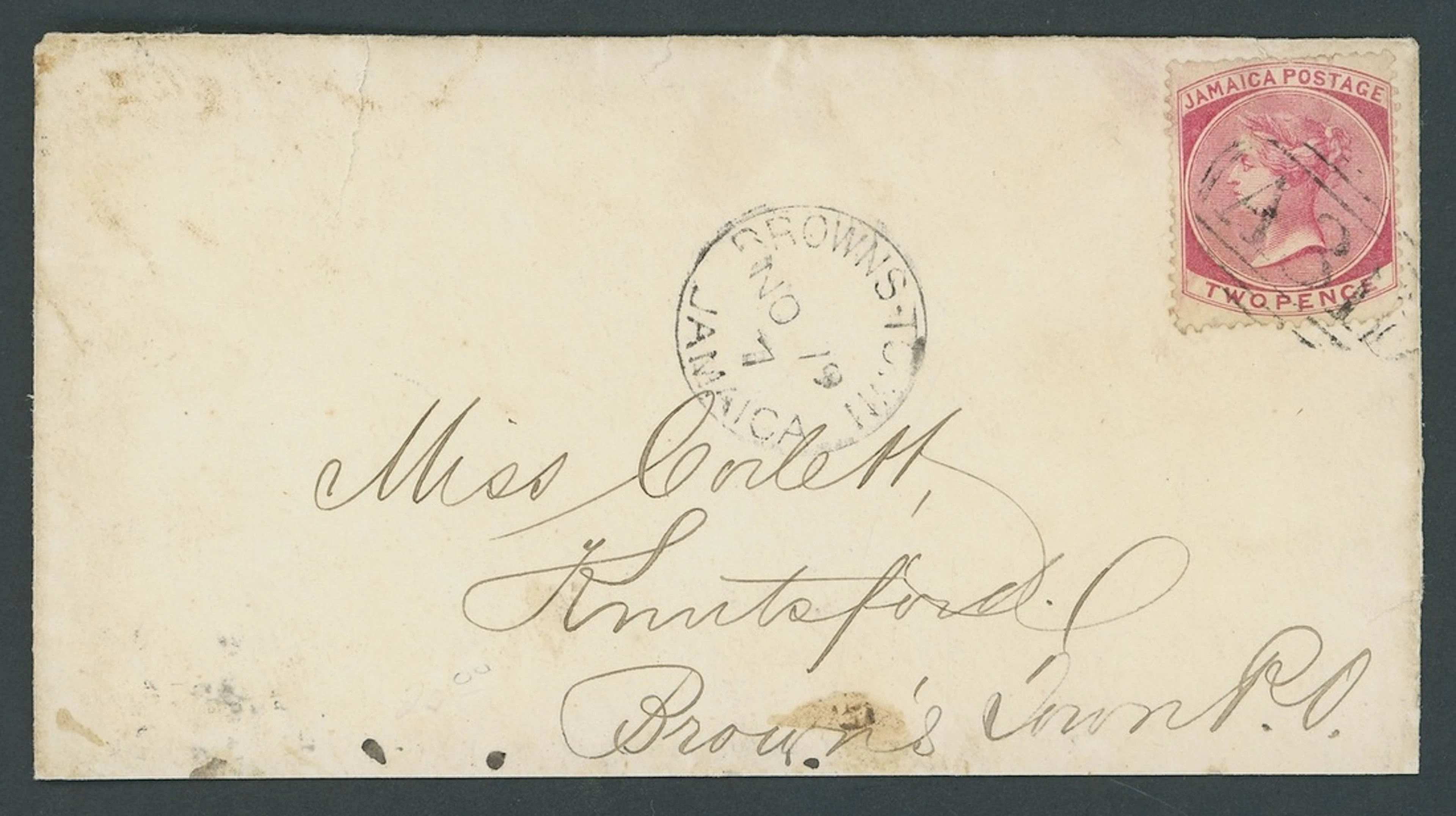 Jamaica Covers and Cancellations "A31" 187? (19 Nov.) locally addressed