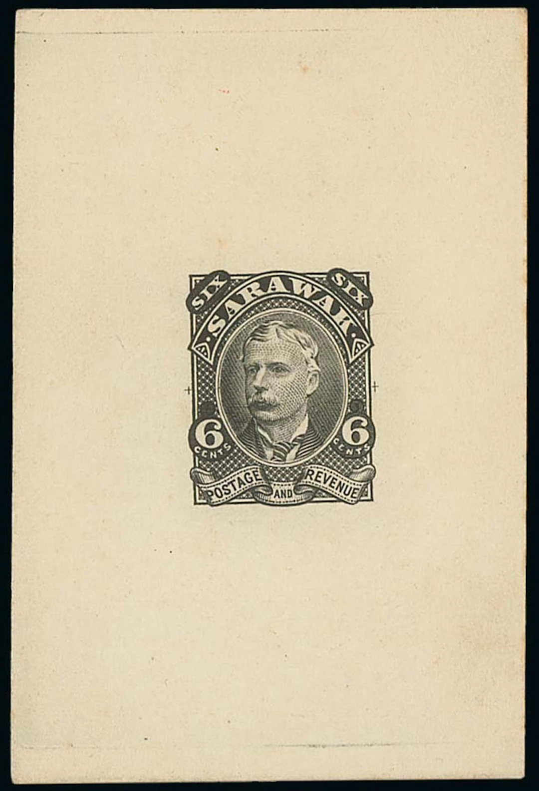 Sarawak 1895 Perkins Bacon Issue Die Proofs 6c. in black on surfaced