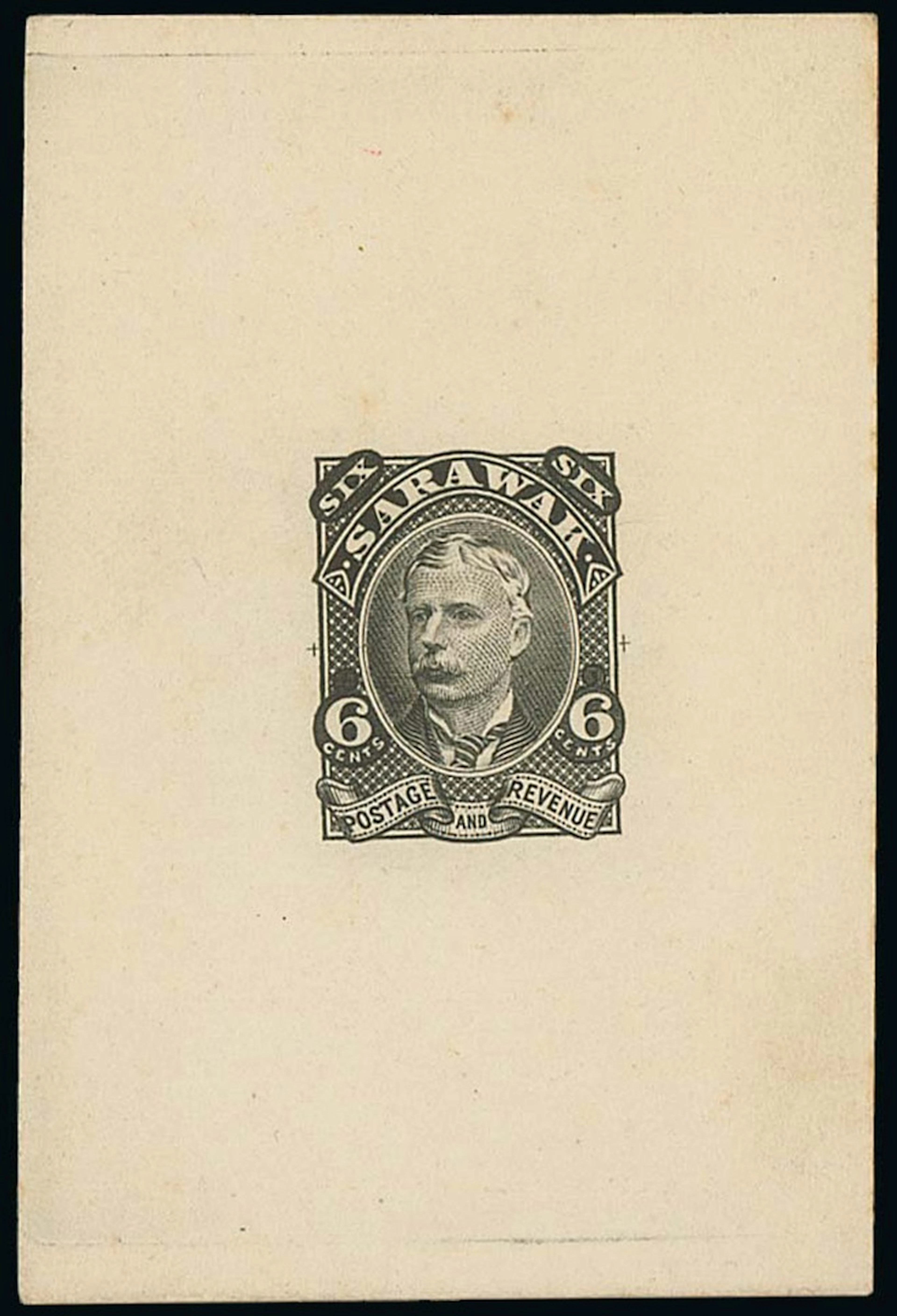 Sarawak 1895 Perkins Bacon Issue Die Proofs 6c. in black on surfaced