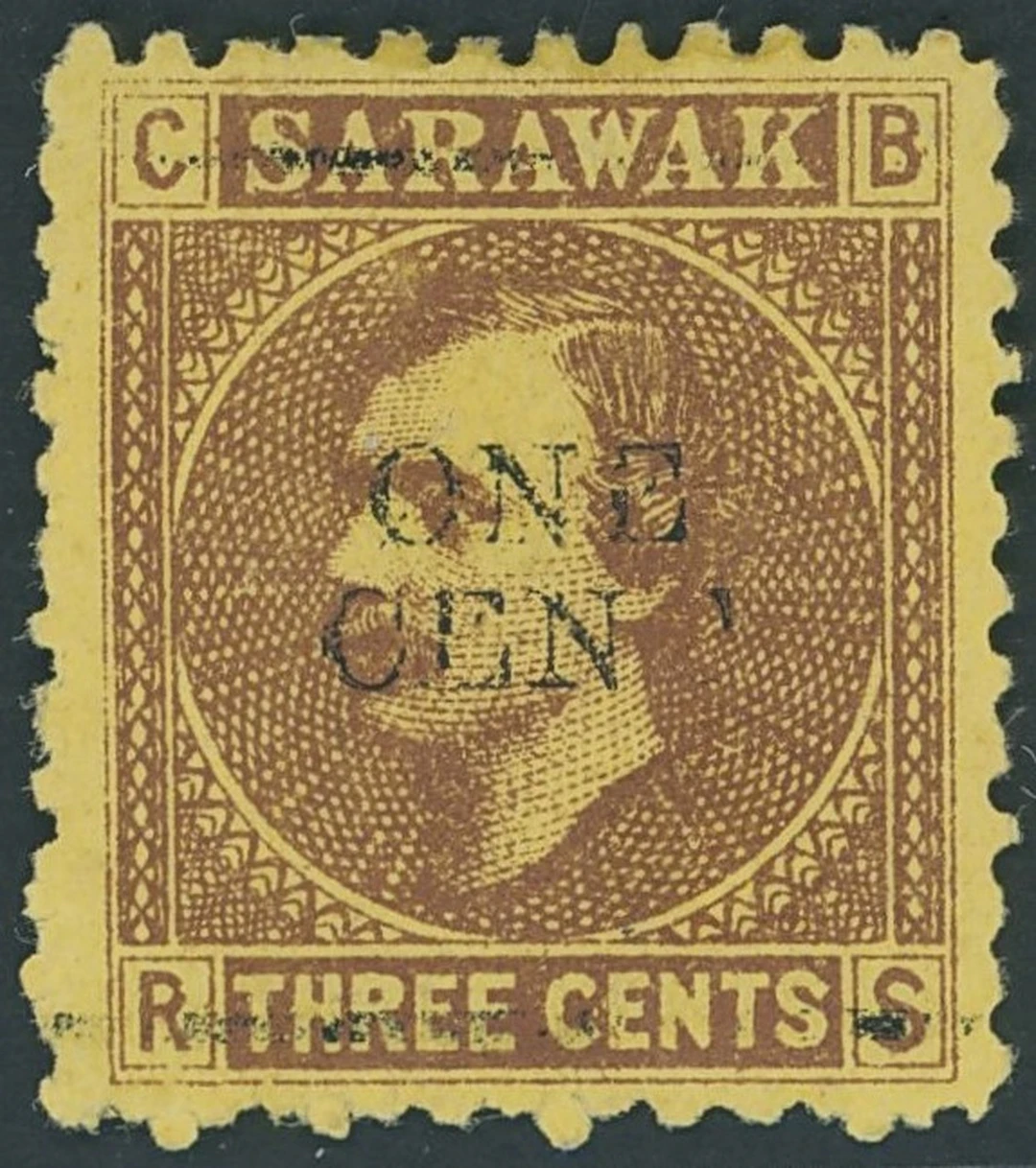 Sarawak 1892 (23 May) 1c. on 3c. Provisional "one/cent" on 3c. brown