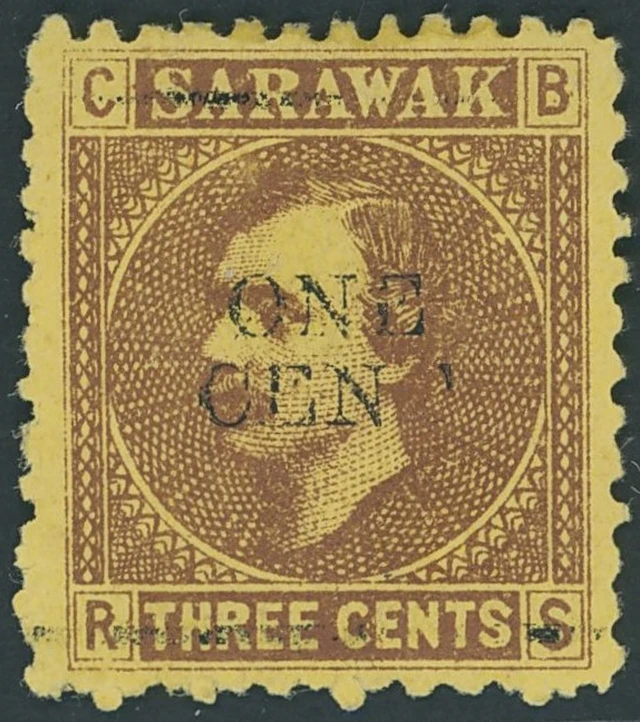 Sarawak 1892 (23 May) 1c. on 3c. Provisional "one/cent" on 3c. brown