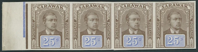 Sarawak 1918 Sir Charles Vyner Brooke Imperforate Plate Proofs 25c.