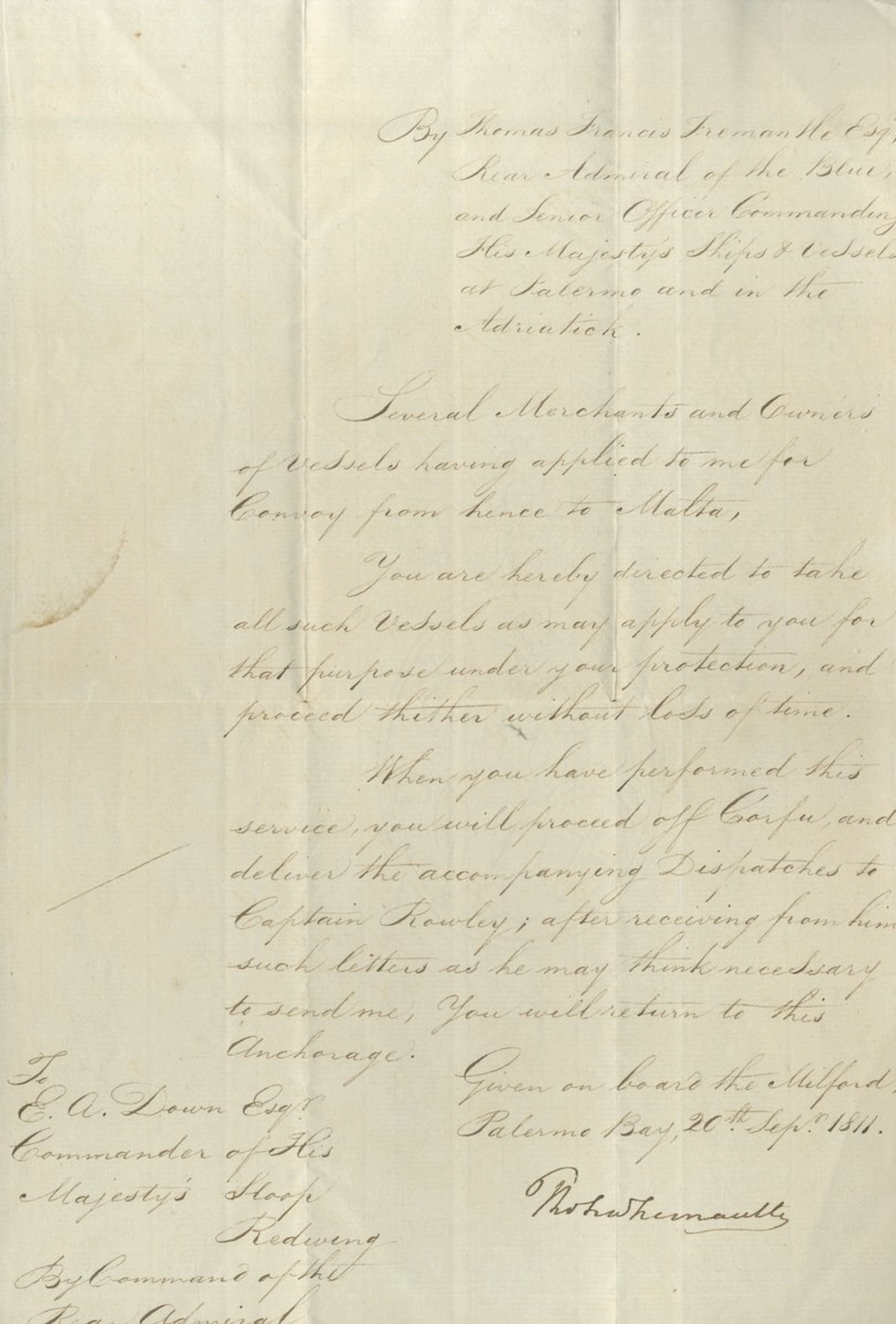 A selection of Royal Navy Orders circa 1800-15, including signatures