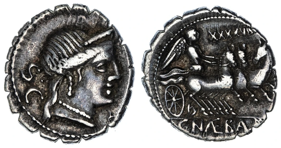 Roman Republic, C. Naevius Balbus, AR Denarius Serratus, struck c.