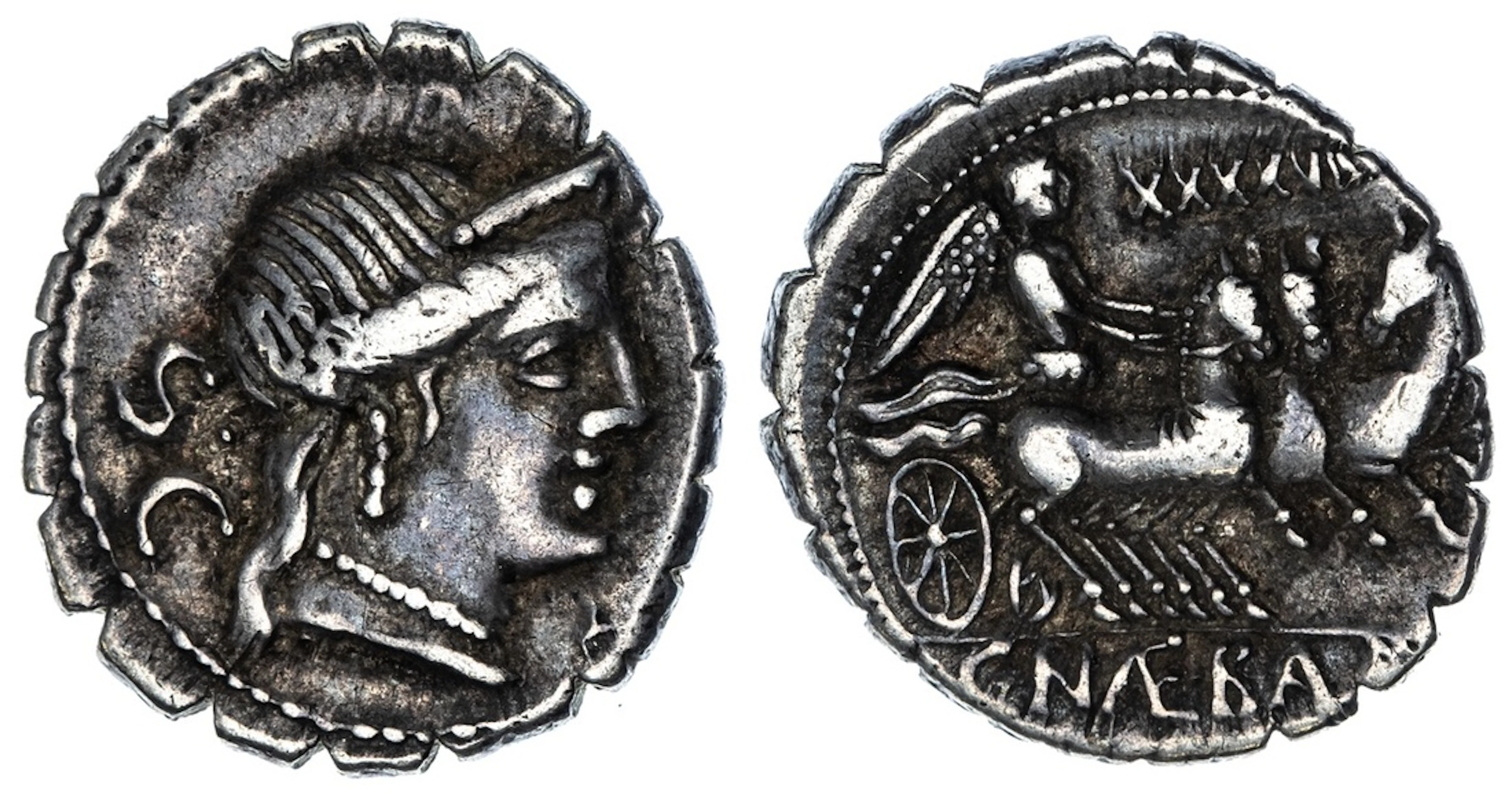 Roman Republic, C. Naevius Balbus, AR Denarius Serratus, struck c.