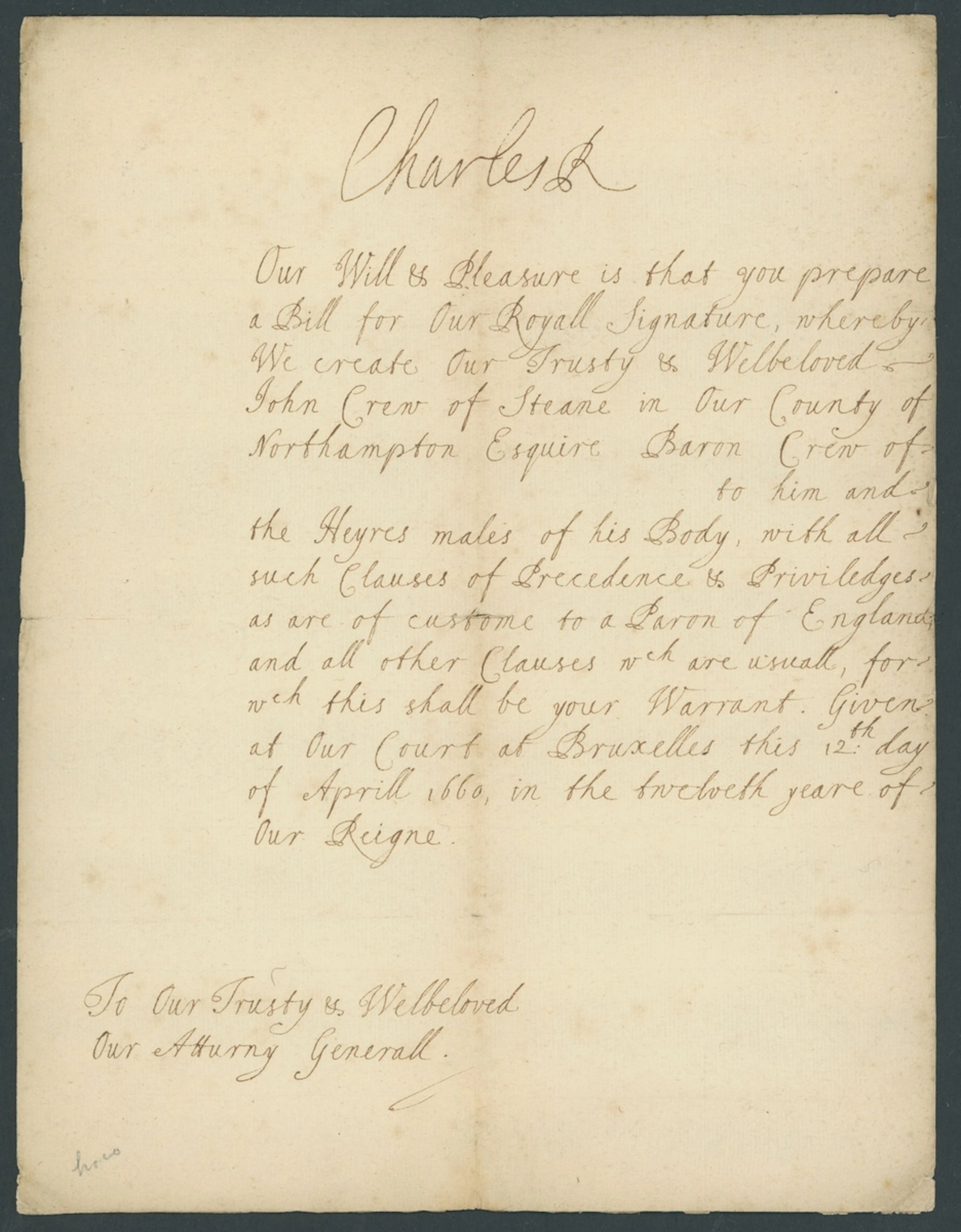 King Charles II - The Stuart Restoration 1660 (12 April) letter signed