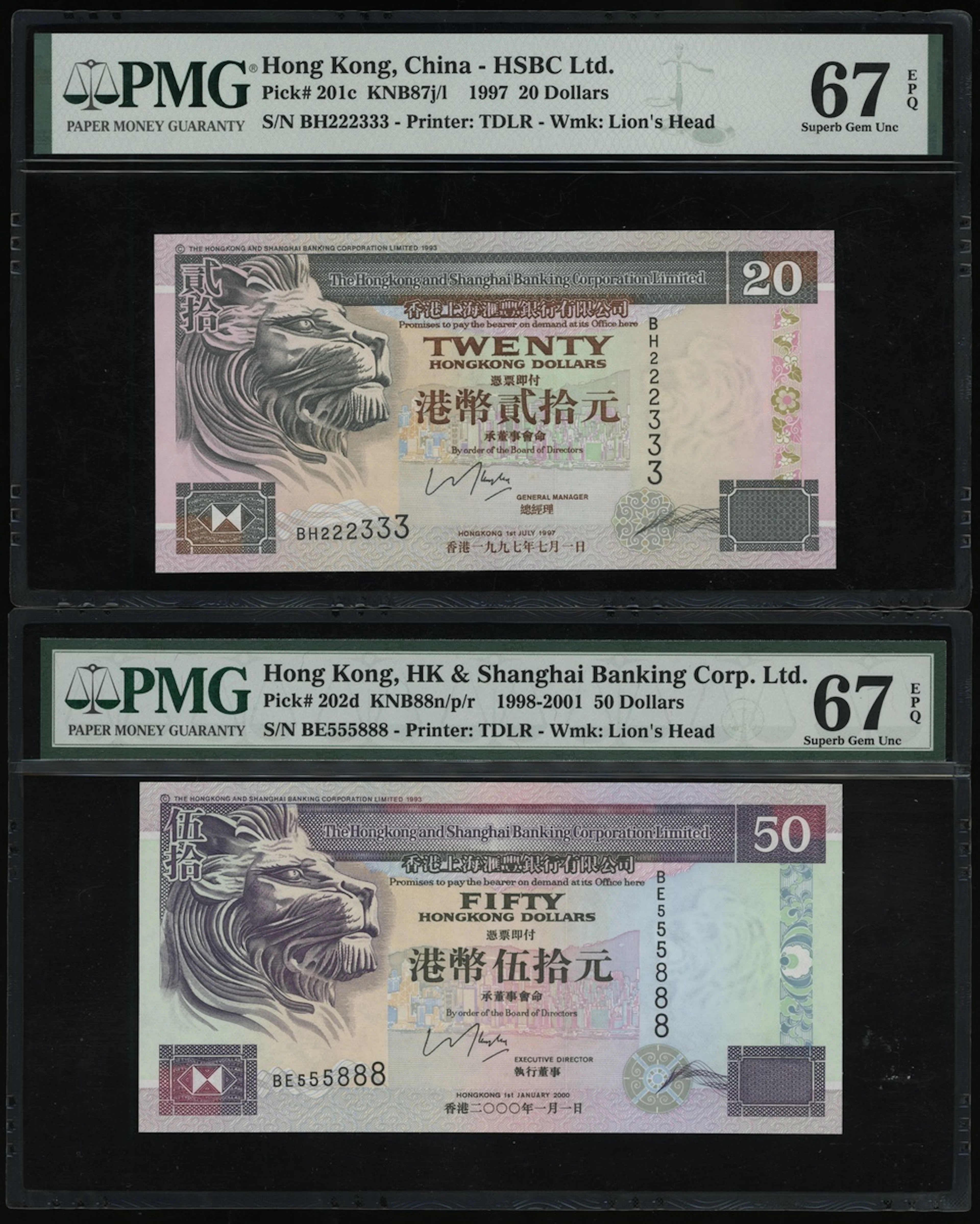Hongkong & Shanghai Banking Corporation, $20 and $50, 1.1.2000 and
