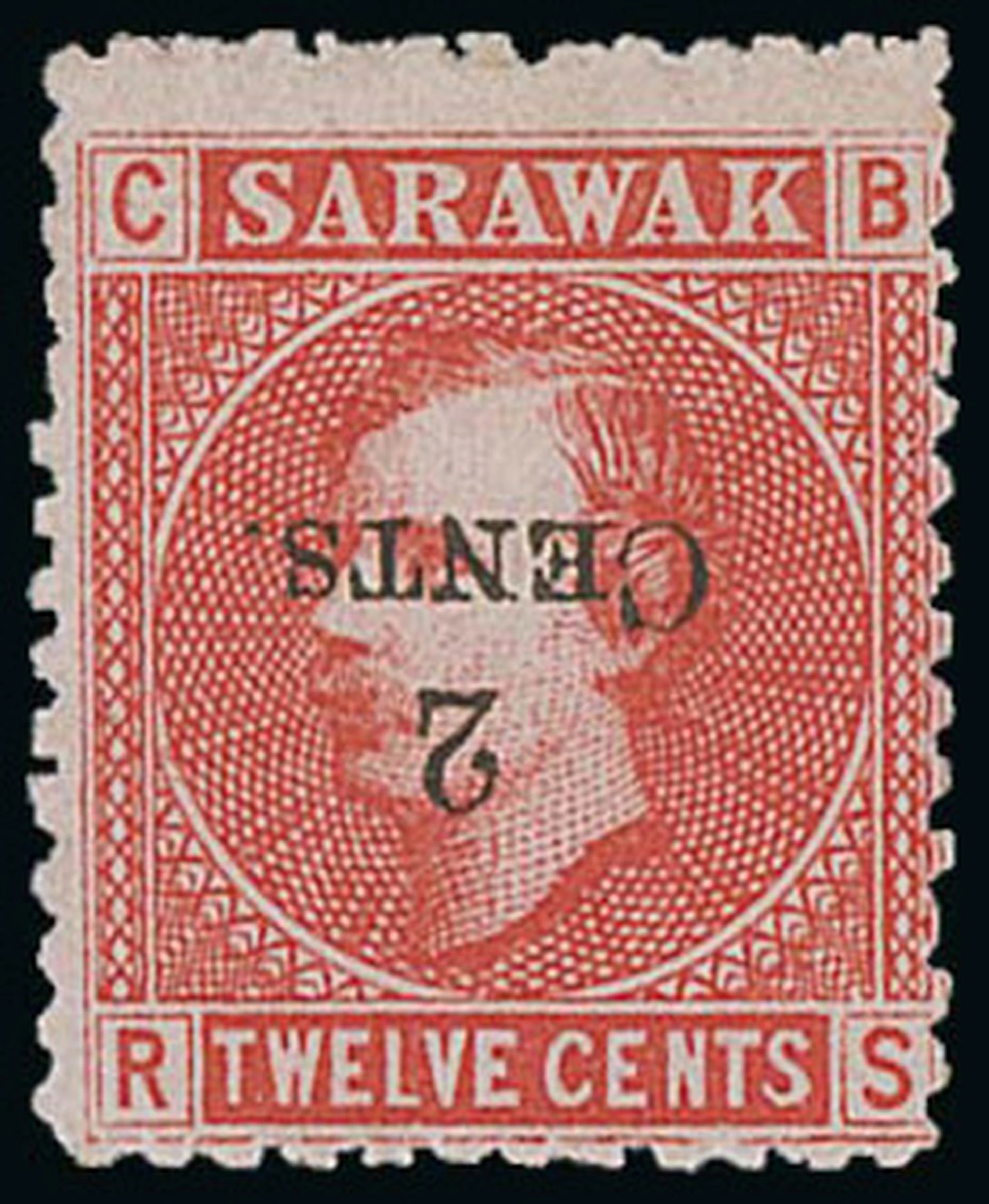 Sarawak 1899 Provisional Surcharges 2c. on 12c. red on pale rose