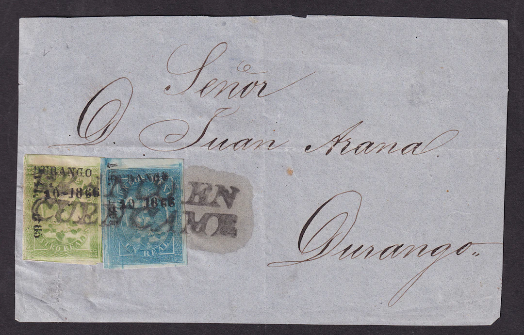 1864-1866 "Eagles" Durango. 1r. Blue (Fourth Period, 144-1865 sub
