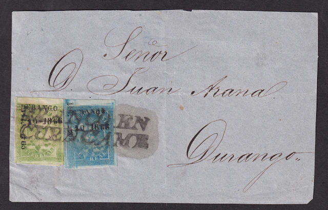 1864-1866 "Eagles" Durango. 1r. Blue (Fourth Period, 144-1865 sub