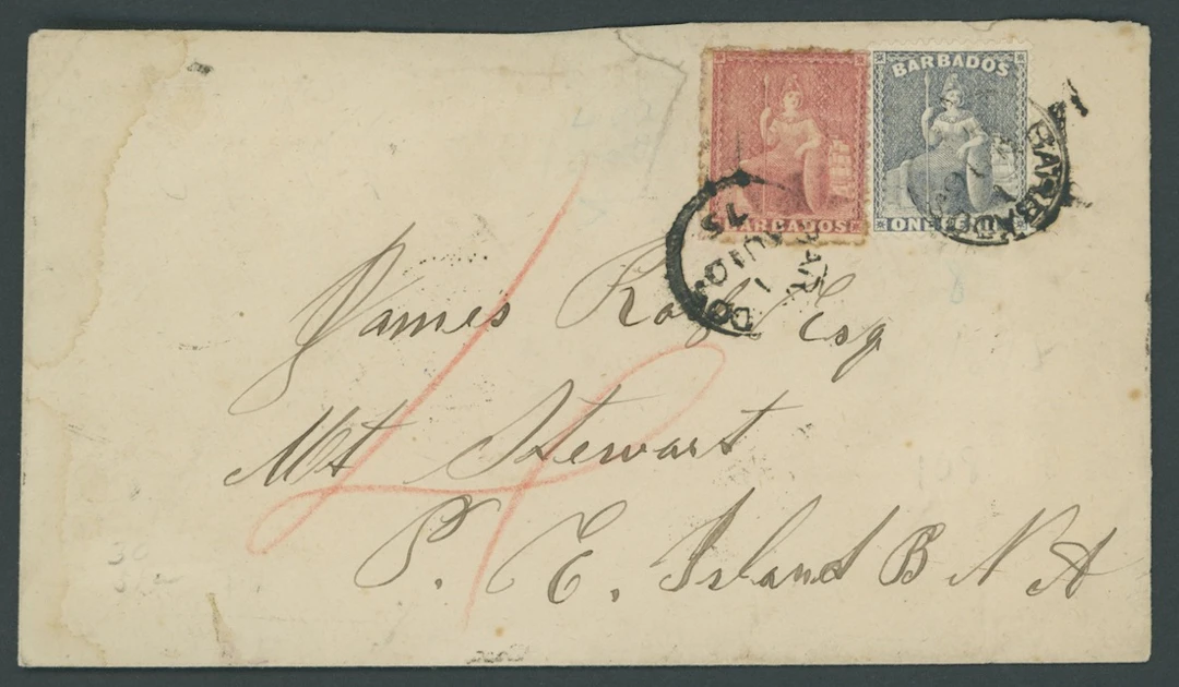 Barbados Britannia Issues Covers 1875 (10 Aug.) envelope to Prince