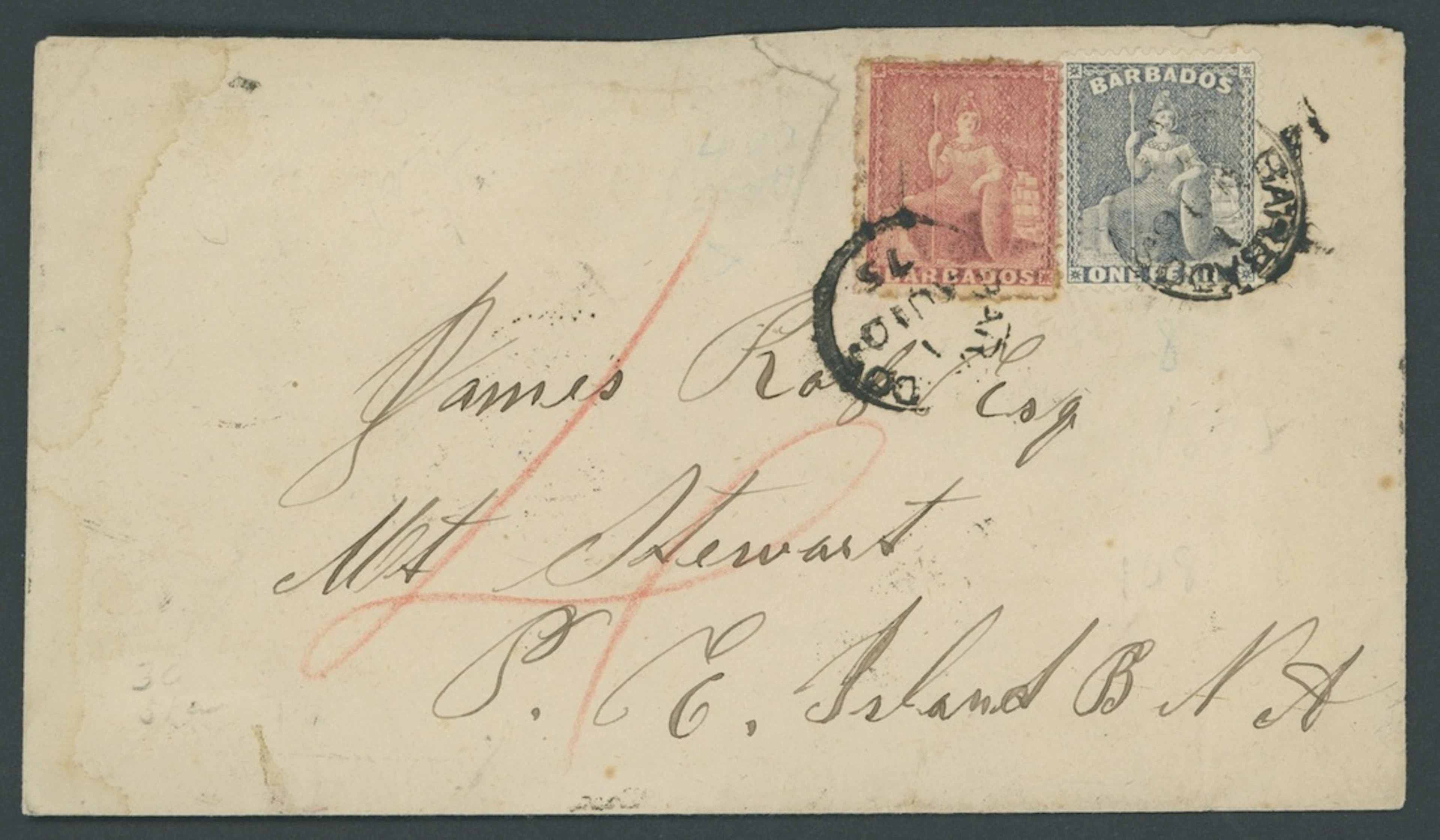 Barbados Britannia Issues Covers 1875 (10 Aug.) envelope to Prince