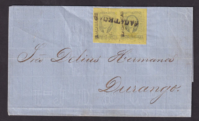 1861 "Hidalgos" Zacatecas. 4r. Black on Yellow, pair, very large margins