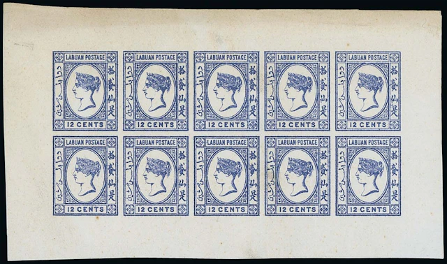 Labuan 1894 Lithographed Imperforate Plate Proofs 12c. pale blue