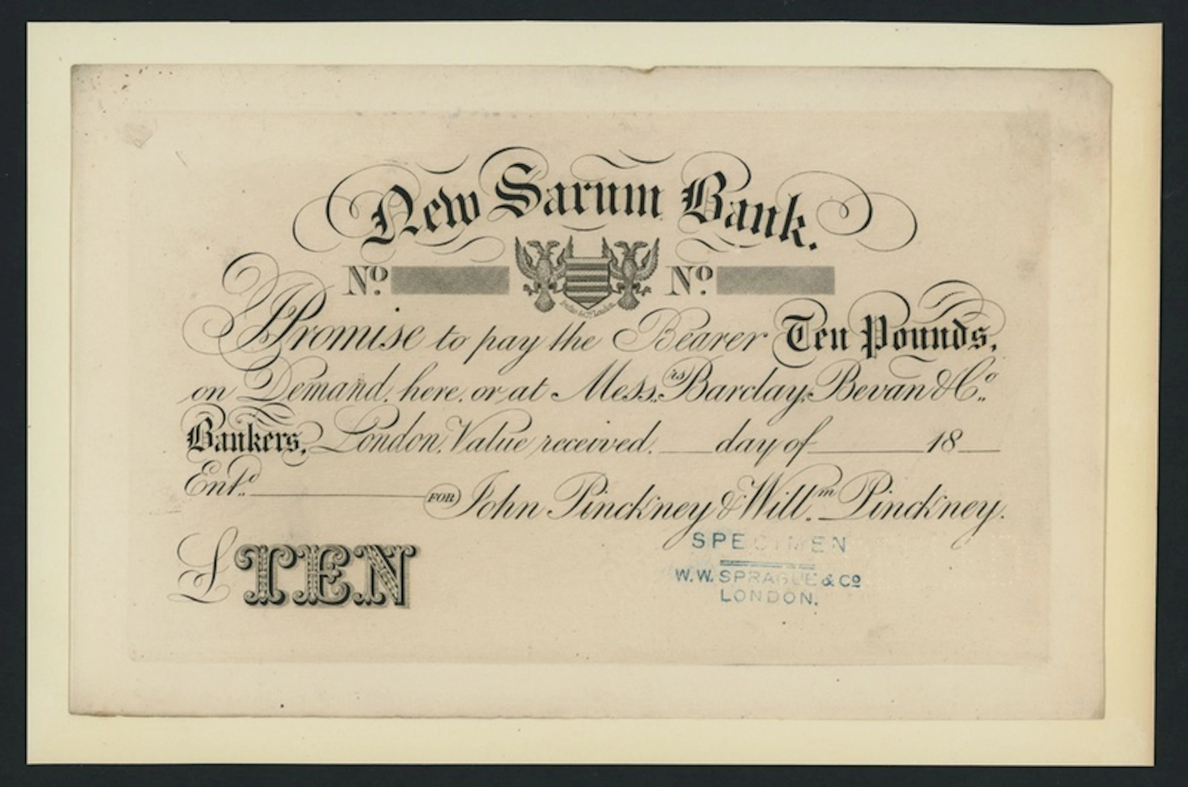 New Sarum Bank, proof £10, dated 18--, (Outing 1888 for type)