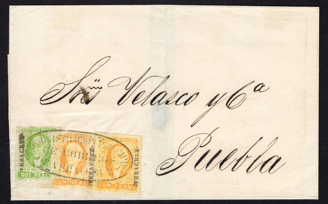 1856 "Hidalgos" Veracruz. 1r. Yellow, two stamps, and 2r. Green, on