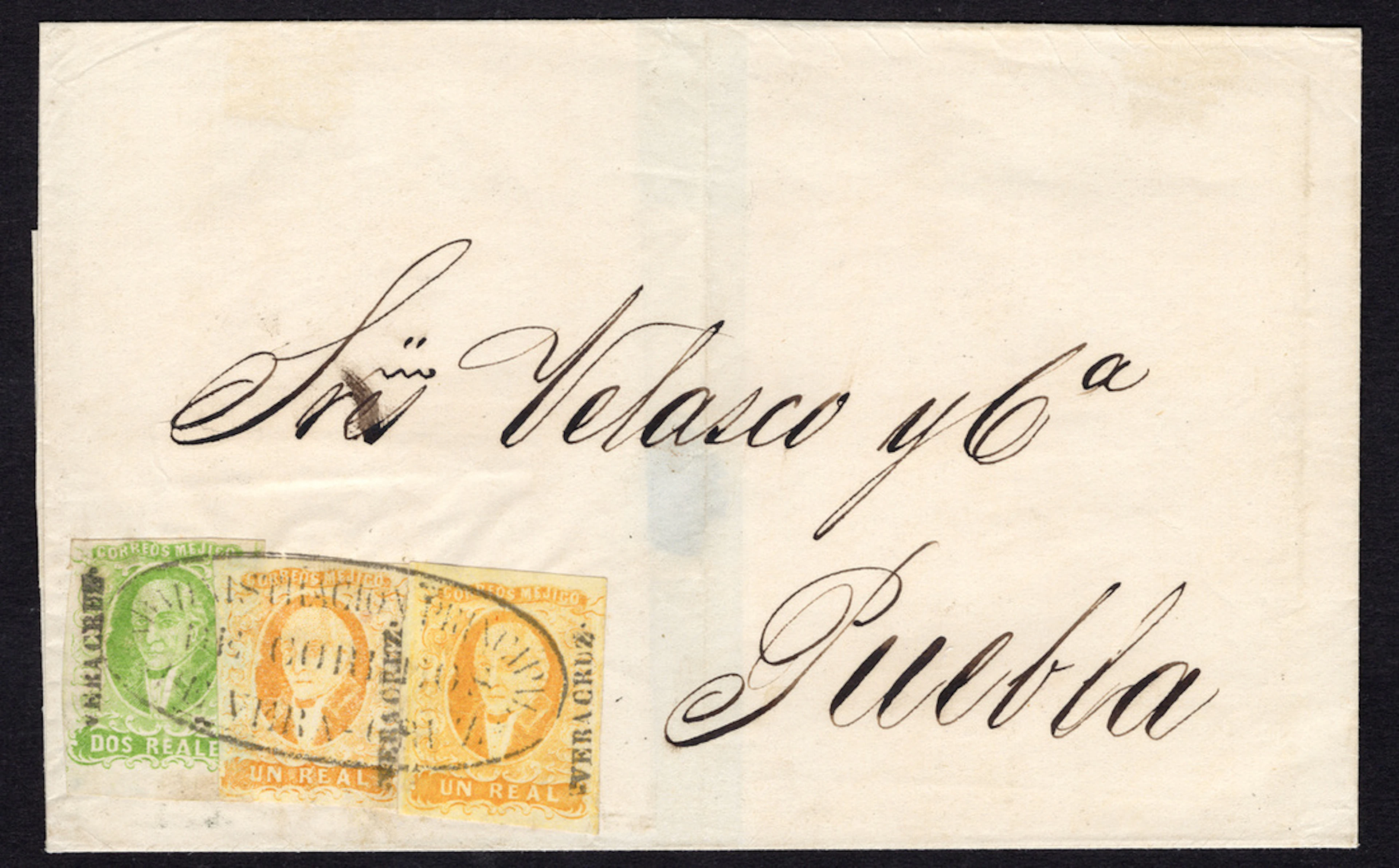 1856 "Hidalgos" Veracruz. 1r. Yellow, two stamps, and 2r. Green, on