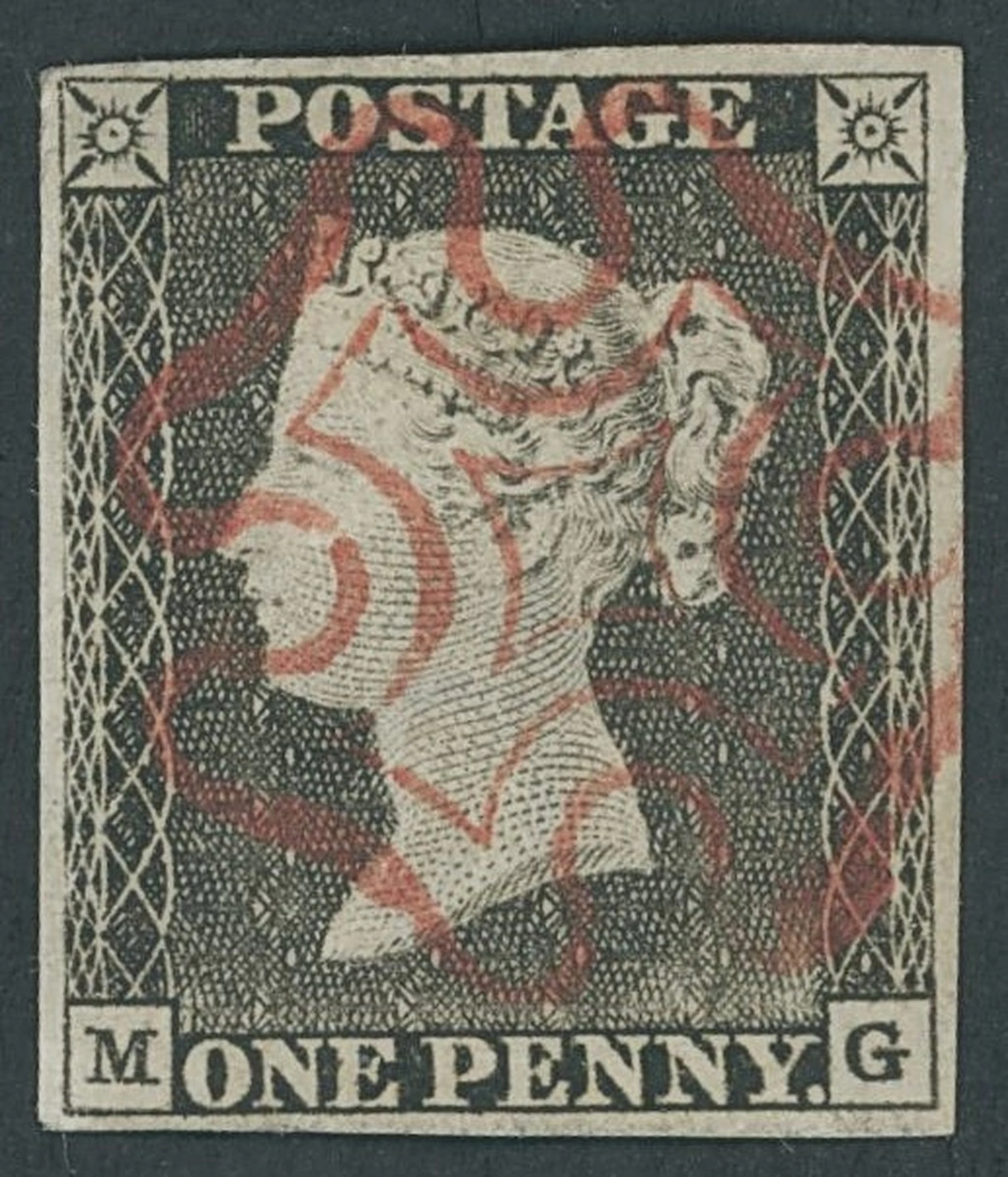 Great Britain 1840 One Penny Black Plate 1a MG, very worn impression