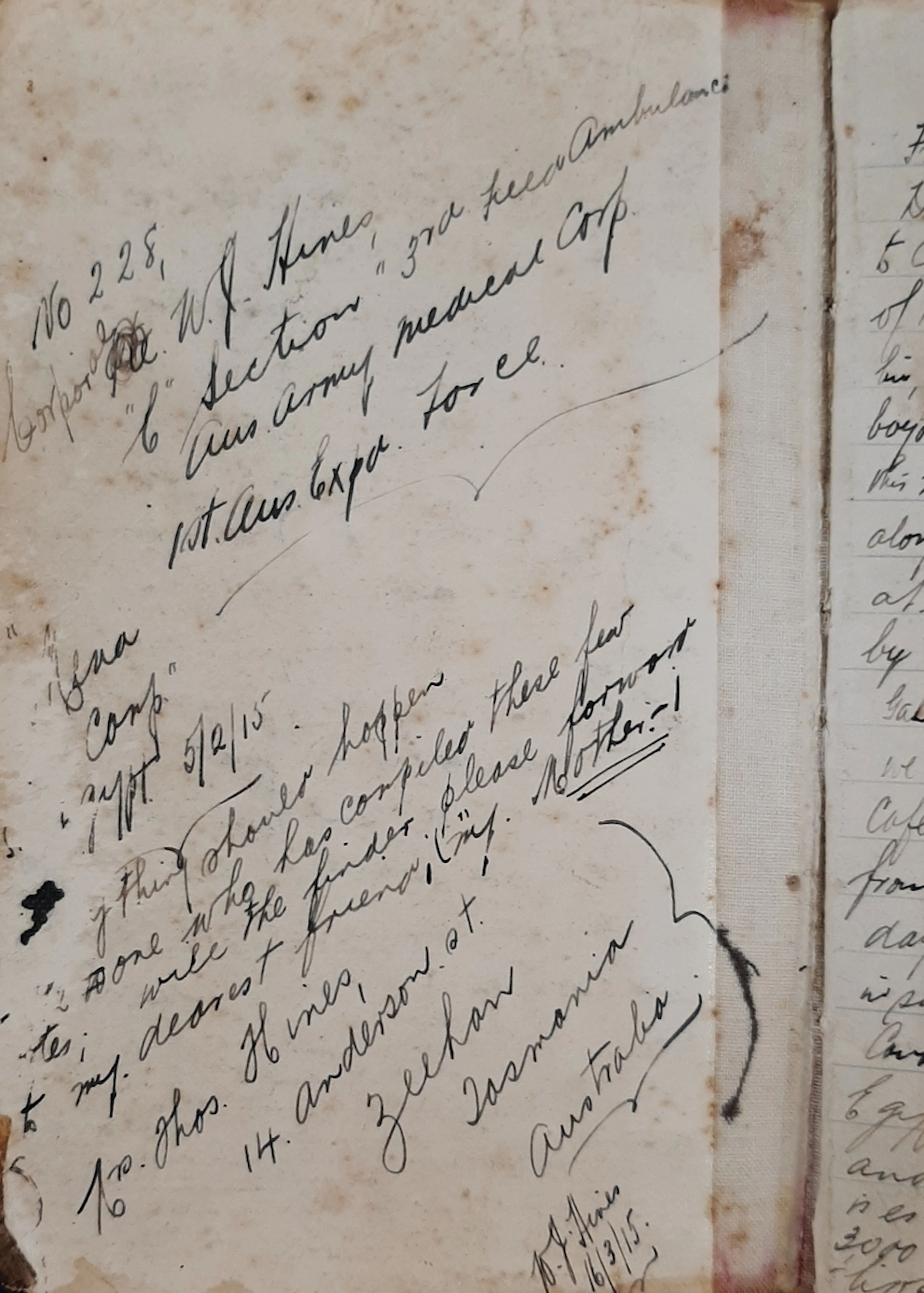 A pair of unpublished diaries written by Corporal W. J. Hines, 3rd