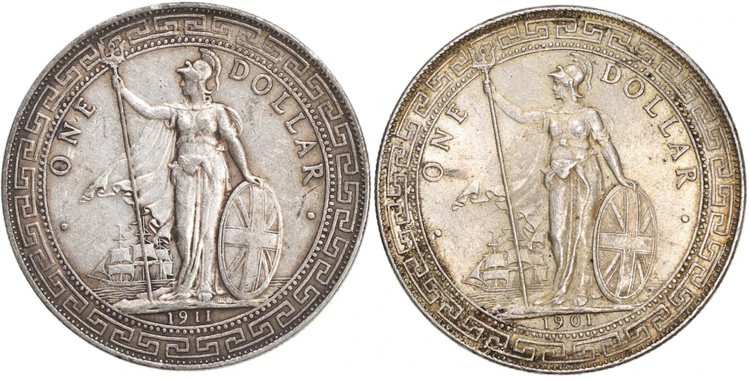 Great Britain, Trade Dollar, a pair of silver dollars, 1901B and 1911B