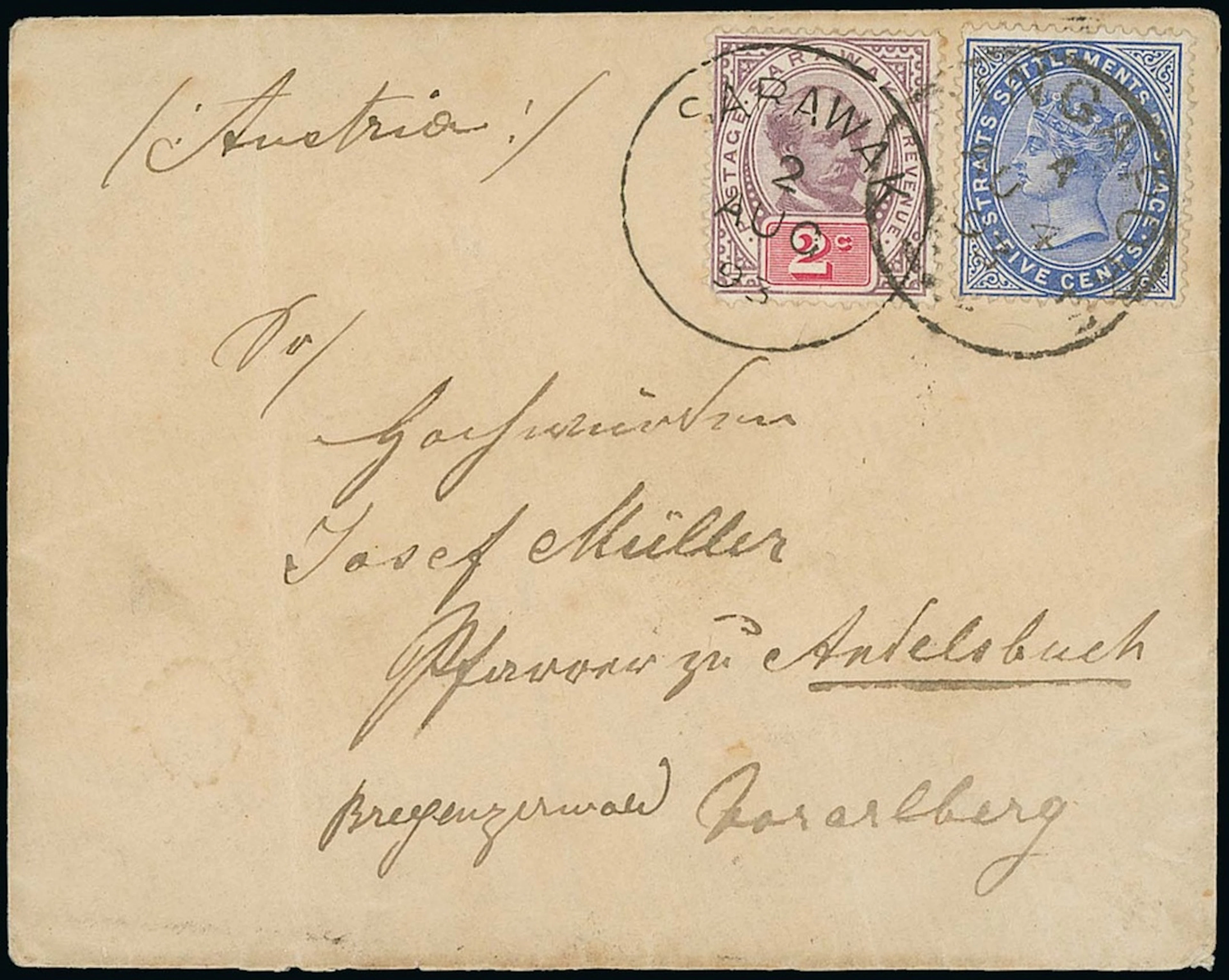 Sarawak 1888-97 "postage & revenue" Issue Combination Covers 1893