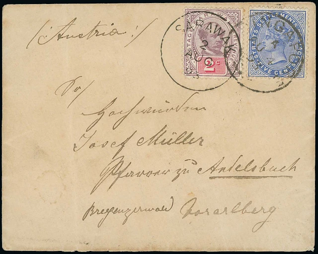 Sarawak 1888-97 "postage & revenue" Issue Combination Covers 1893