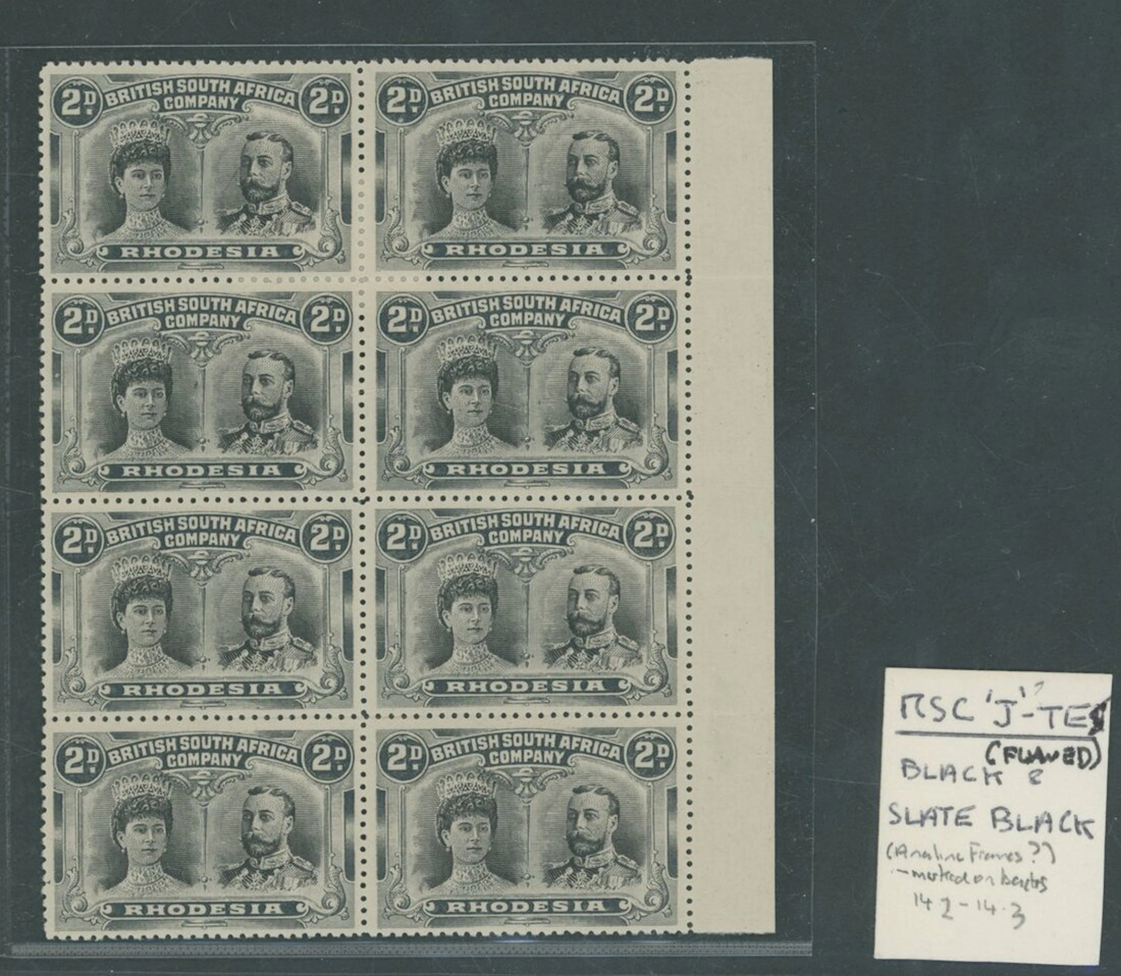 Rhodesia 1910-13 Double Head Issue Two Pence 2d. deep black and deep