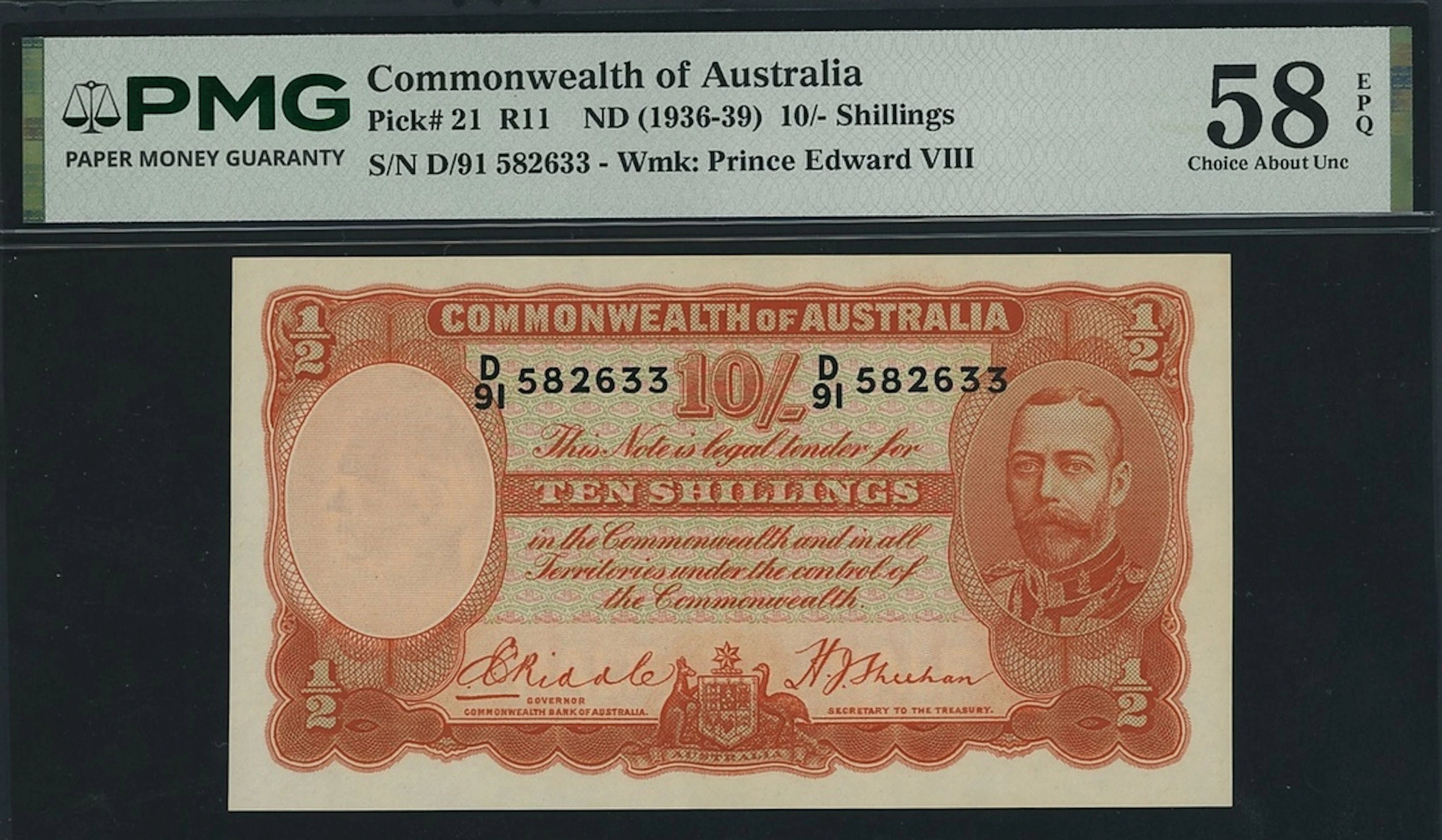 Commonwealth of Australia, 10 Shillings, ND (1936-39), serial number