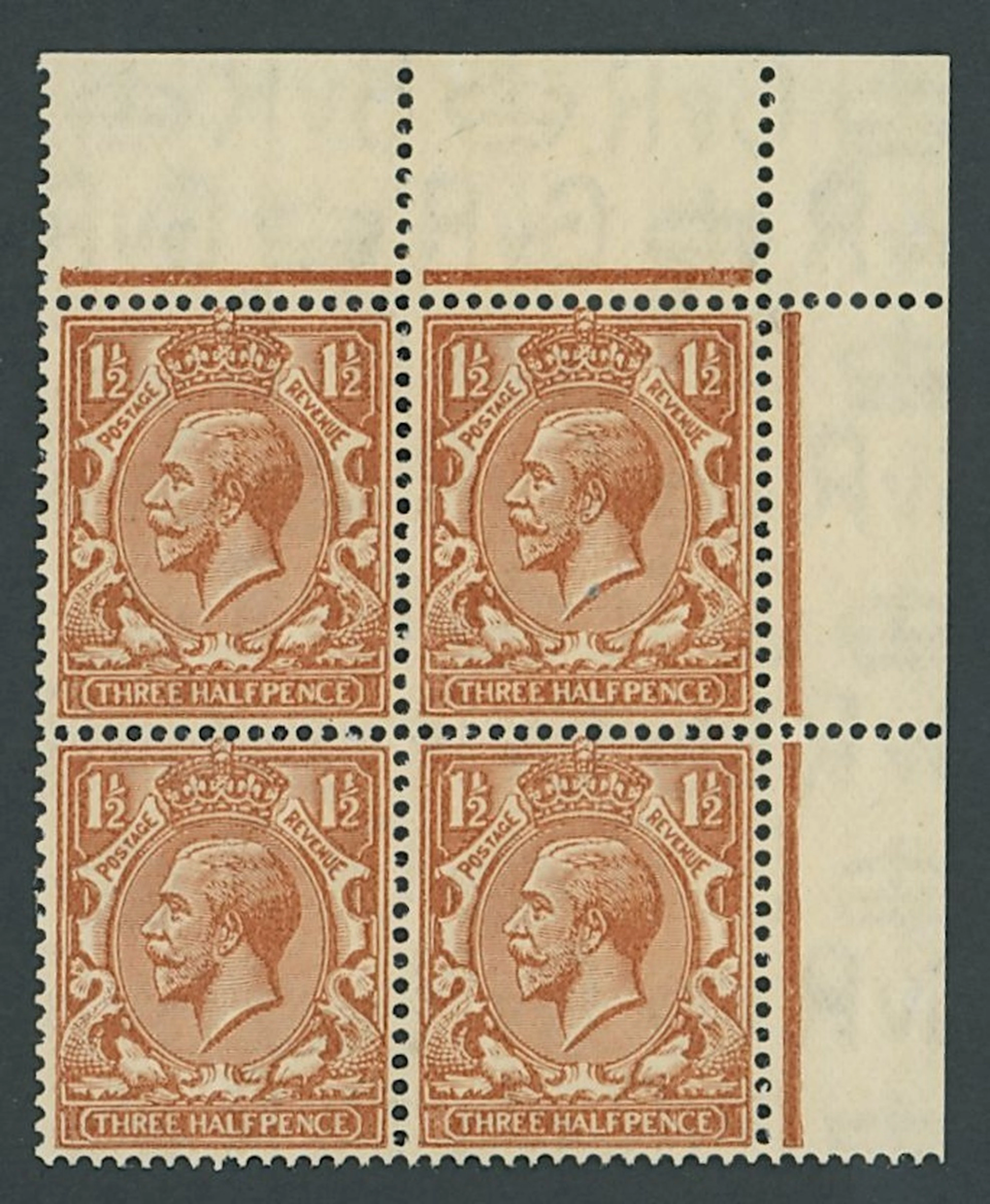 Great Britain King George V 1924-26 1½d. red-brown corner marginal