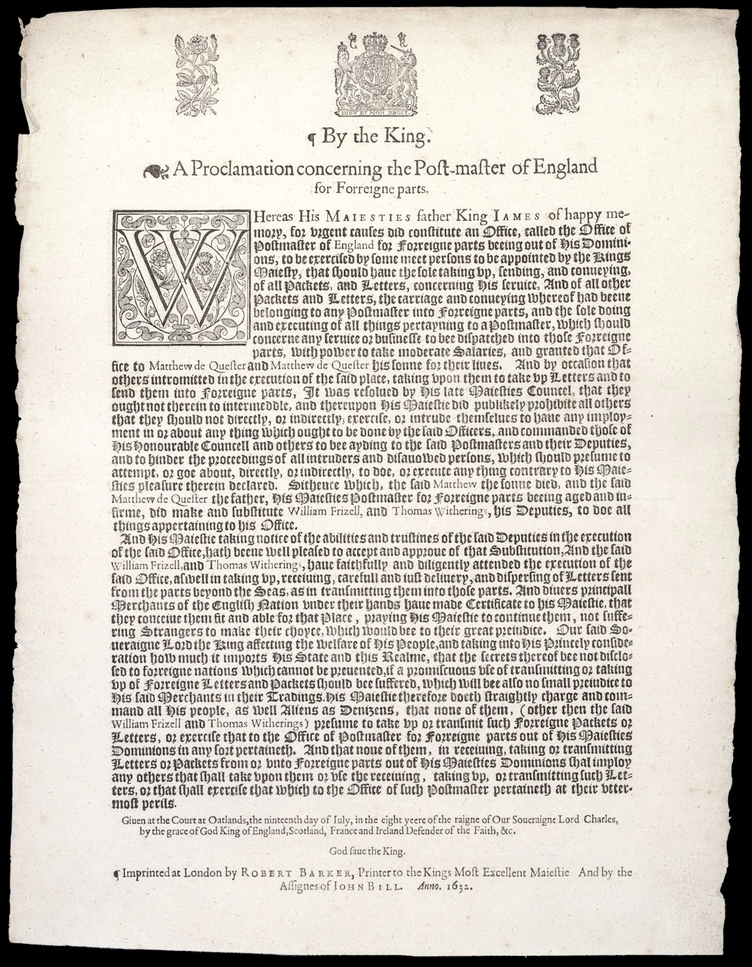Great Britain Postal History King Charles I Proclamation for 'Foreign