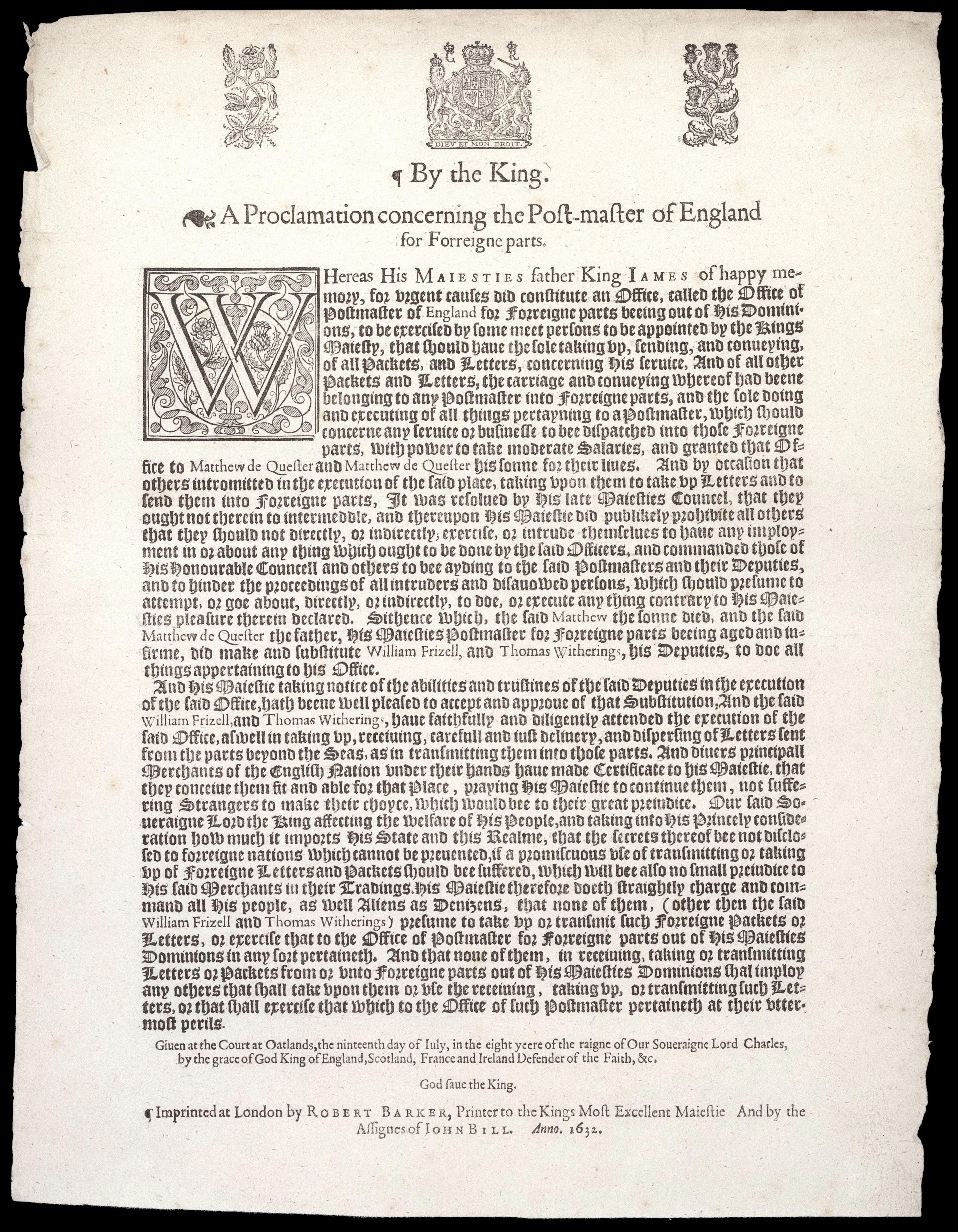Great Britain Postal History King Charles I Proclamation for 'Foreign