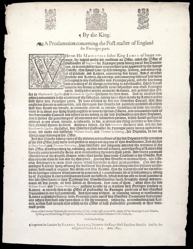 Great Britain Postal History King Charles I Proclamation for 'Foreign