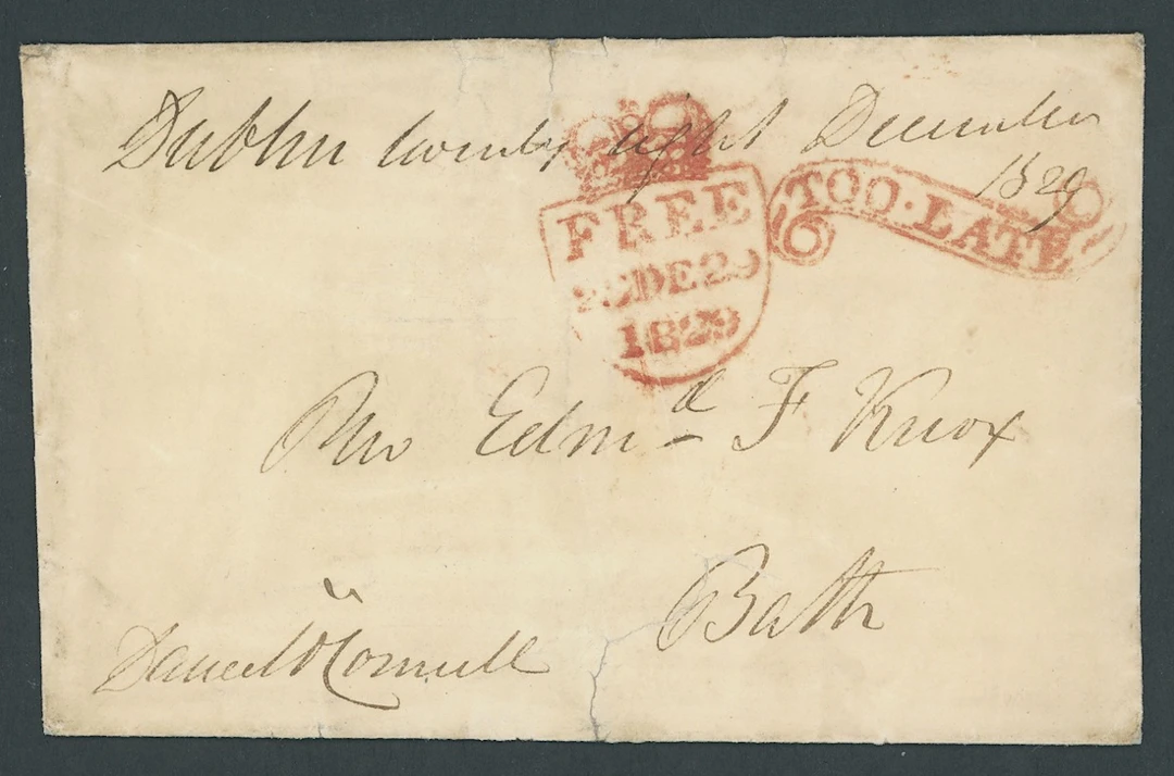 Great Britain Postal History 1829 (29 Dec.), entire from Dublin to