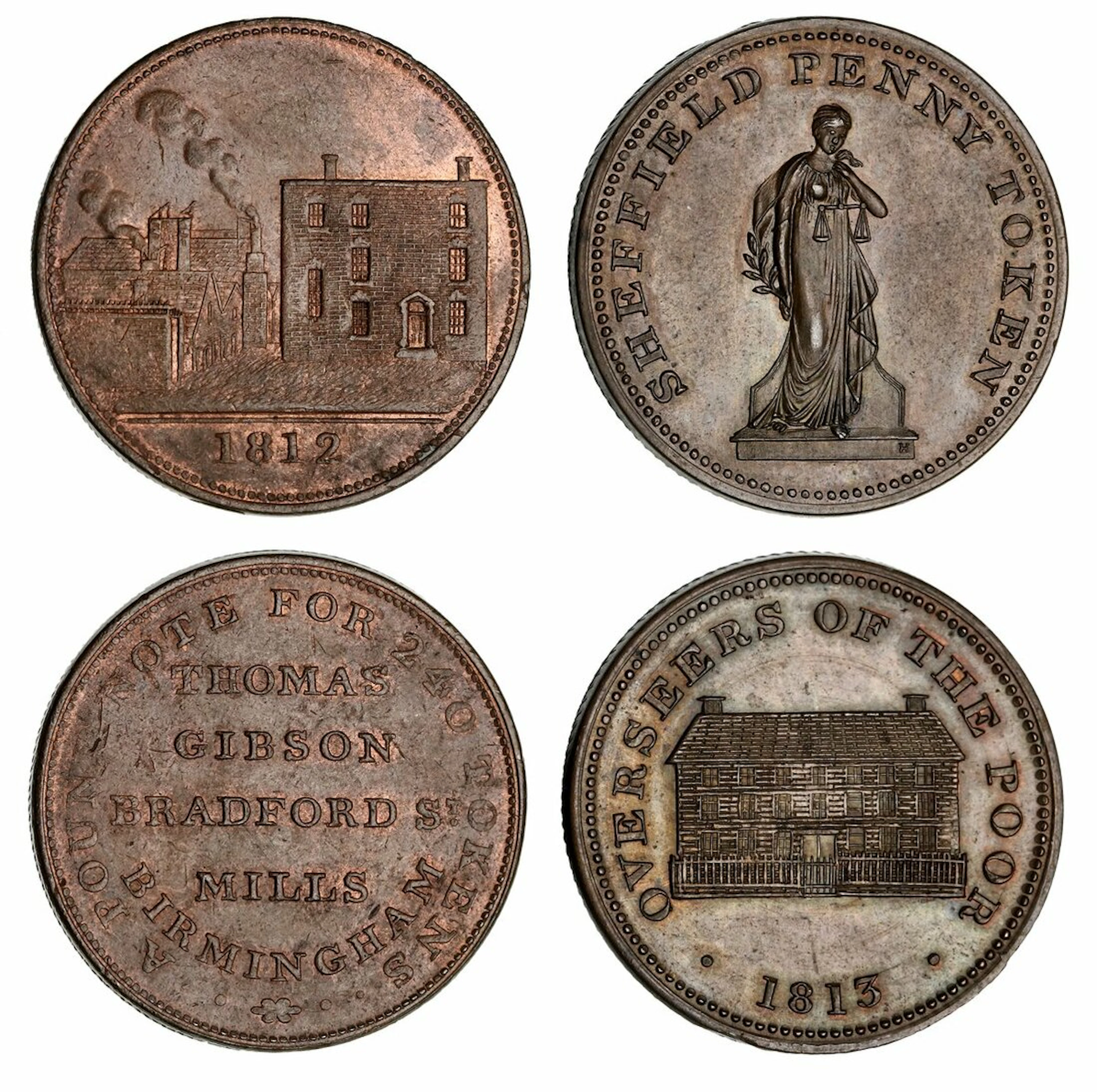 YORKSHIRE, Sheffield, Overseas of the Poor, Penny, 1813, view of workhouse