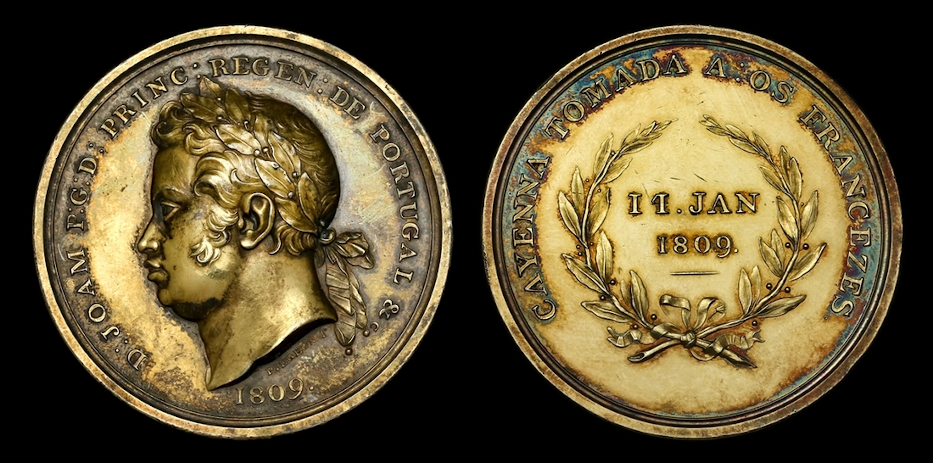 Capture of Cayenne 14 January 1809, silver-gilt, 50mm, presented by