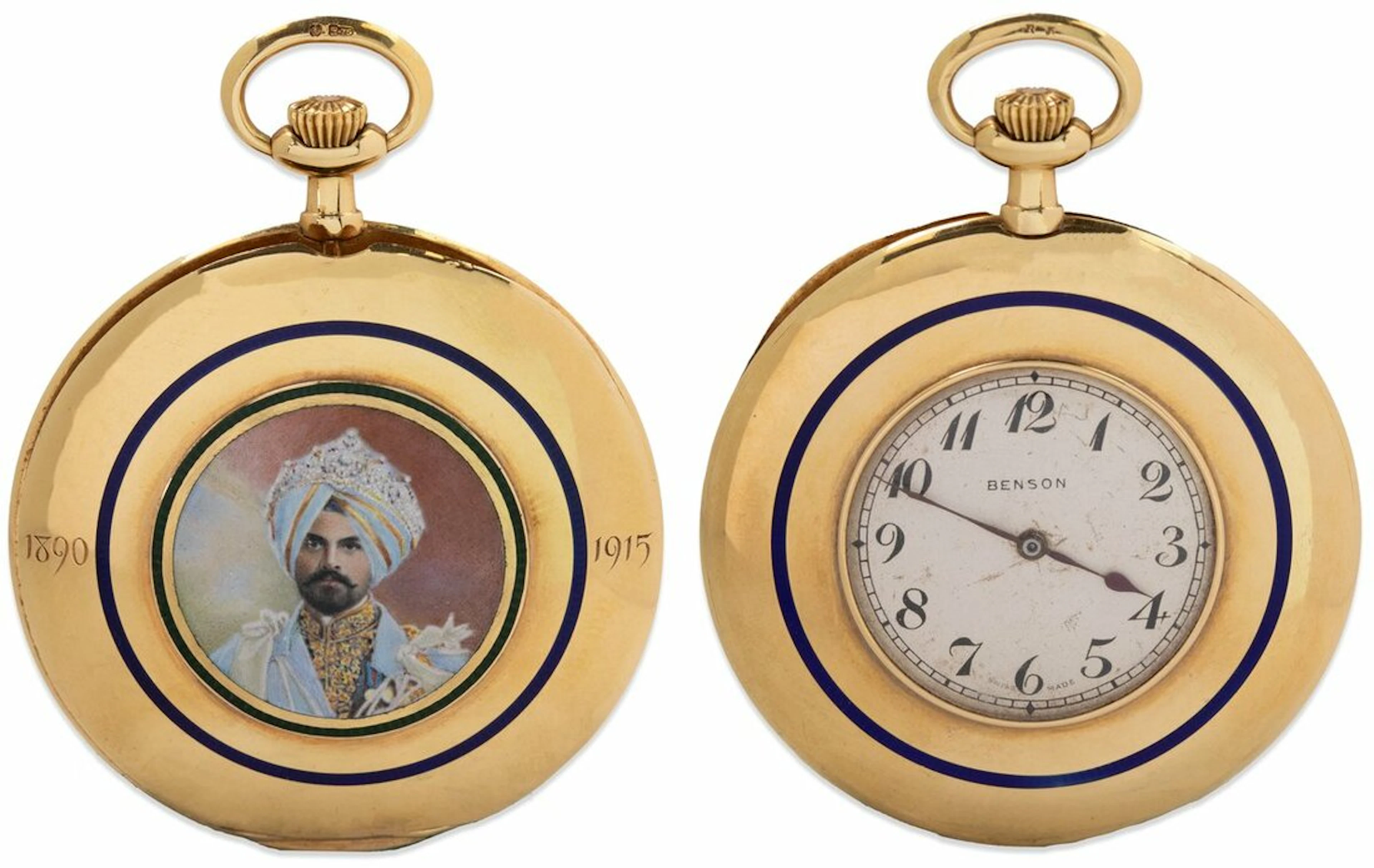 J. W. BENSON, AN EARLY 20TH CENTURY GOLD POCKET WATCH DEPICTING THE