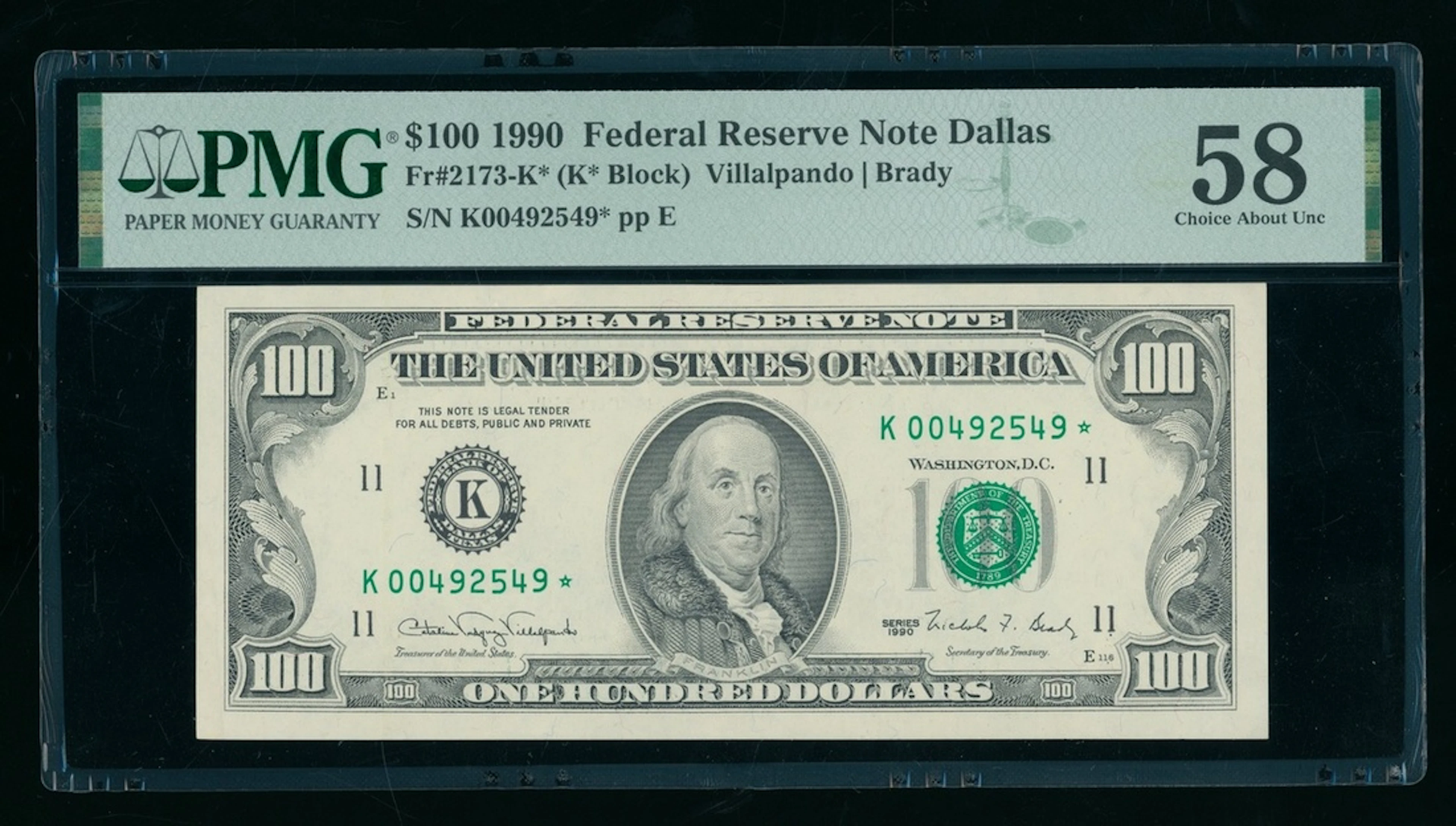 Federal Reserve Note, USA, replacement (star) $100, 1990, Dallas