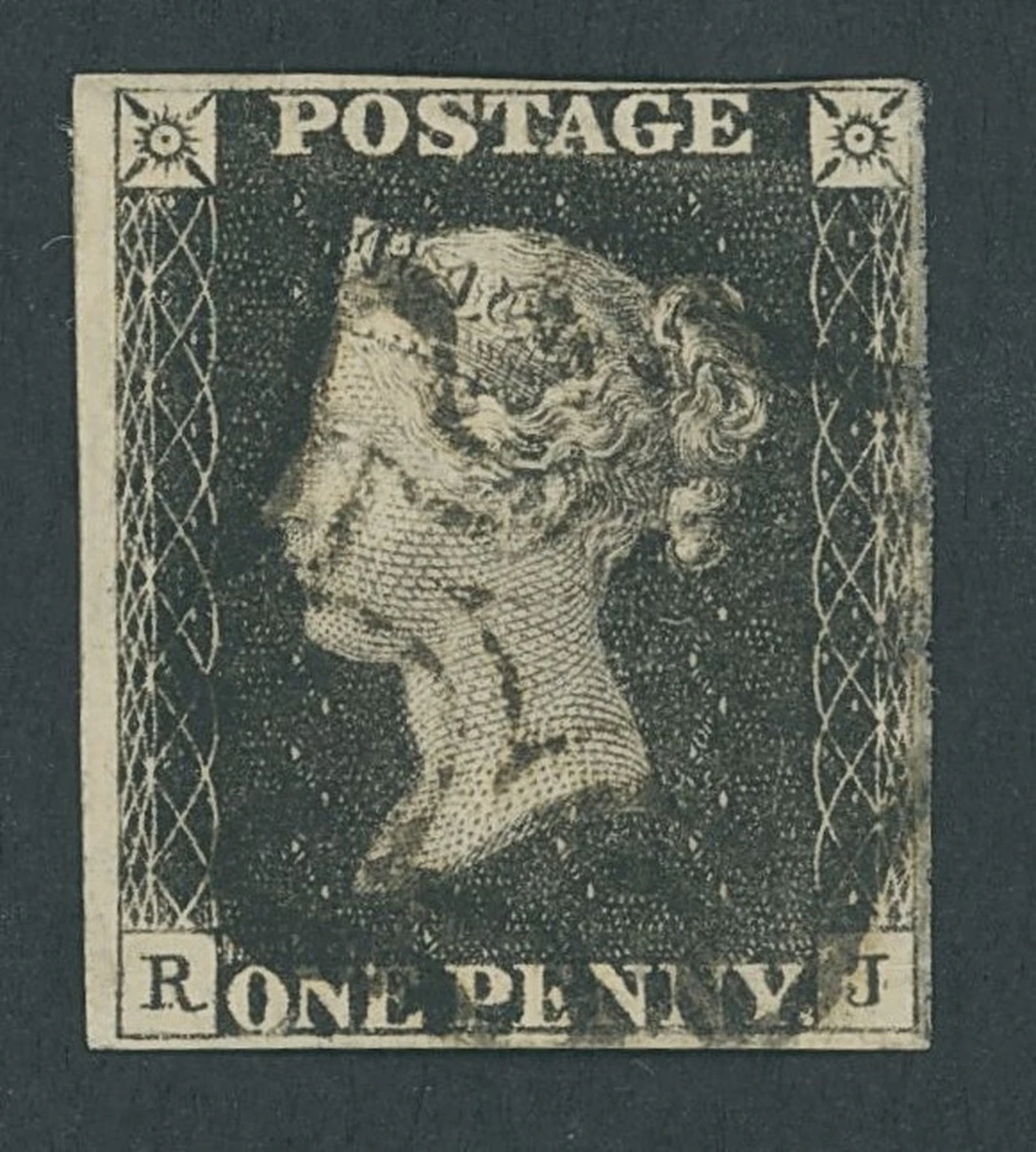 Great Britain 1840 One Penny Black Plate 10 RJ, P converted to R