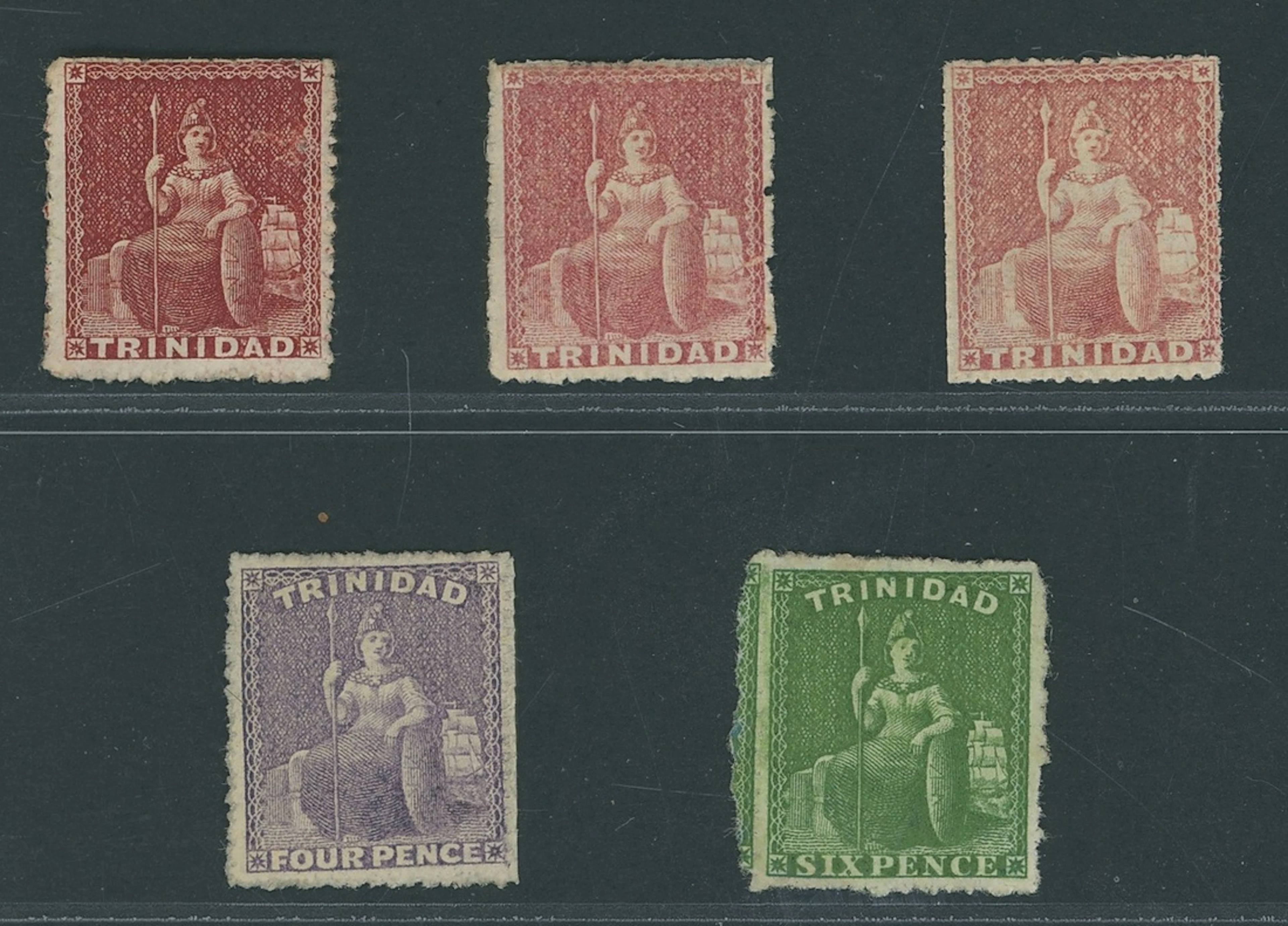Trinidad 1861 (June) rough perf 14½-16, 1d. rose-red unused without