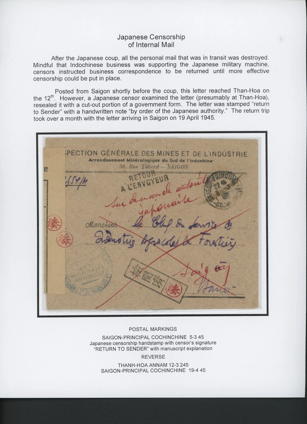 Indo-China French Indo-Chinese Post Office Japanese Occupation