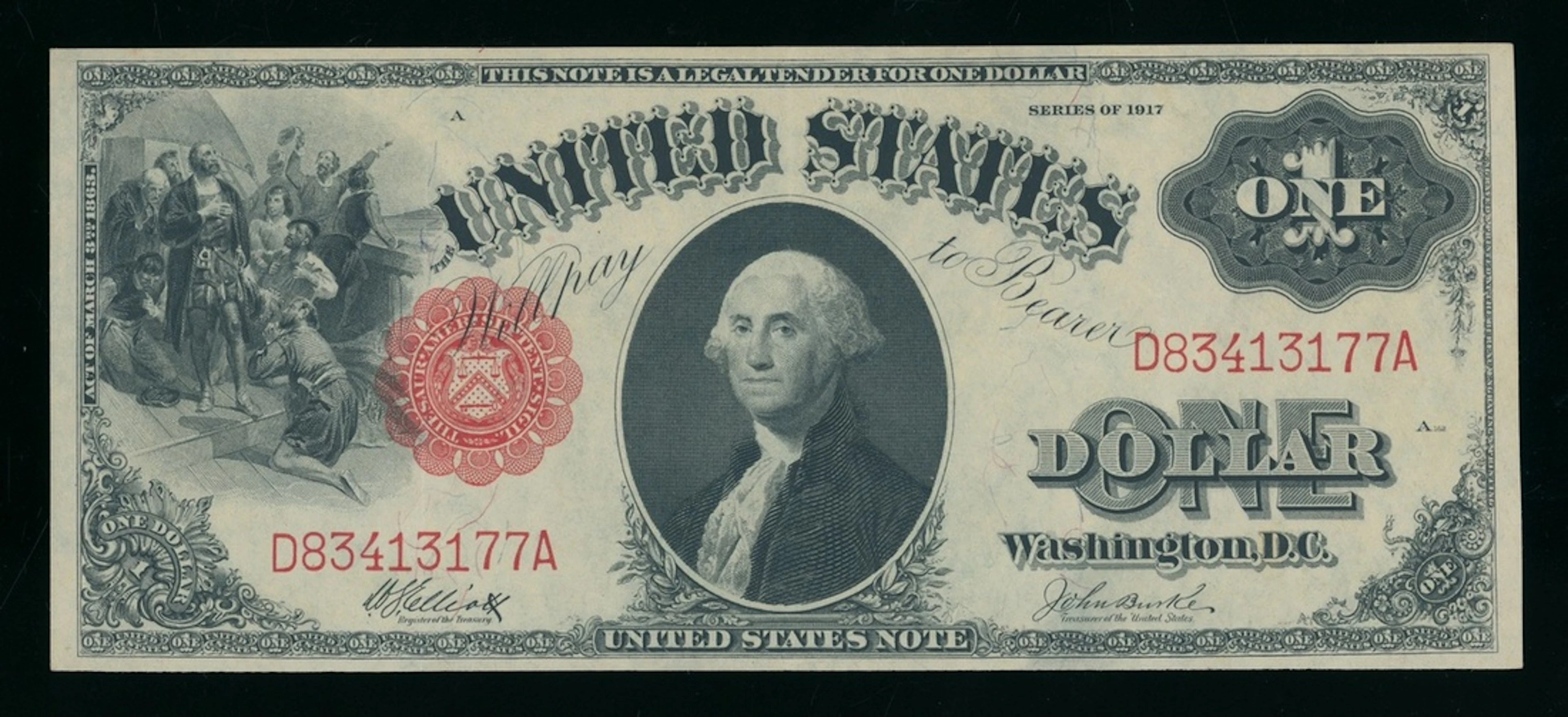 United States, Legal Tender, $1, 1917, serial number D83413177A