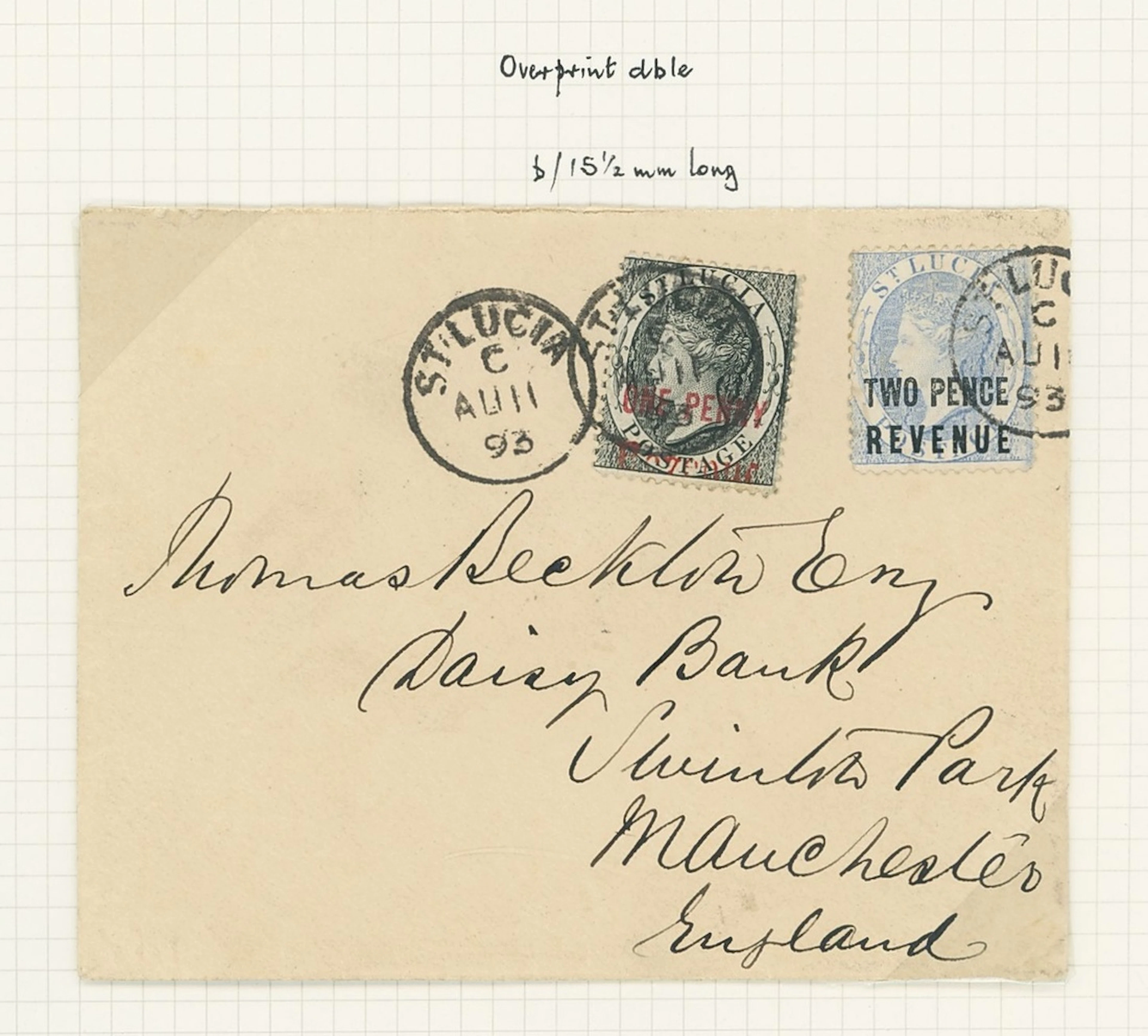 St. Lucia Postal Fiscal Stamps 1882-84 perf 14 2d. pale blue (2)
