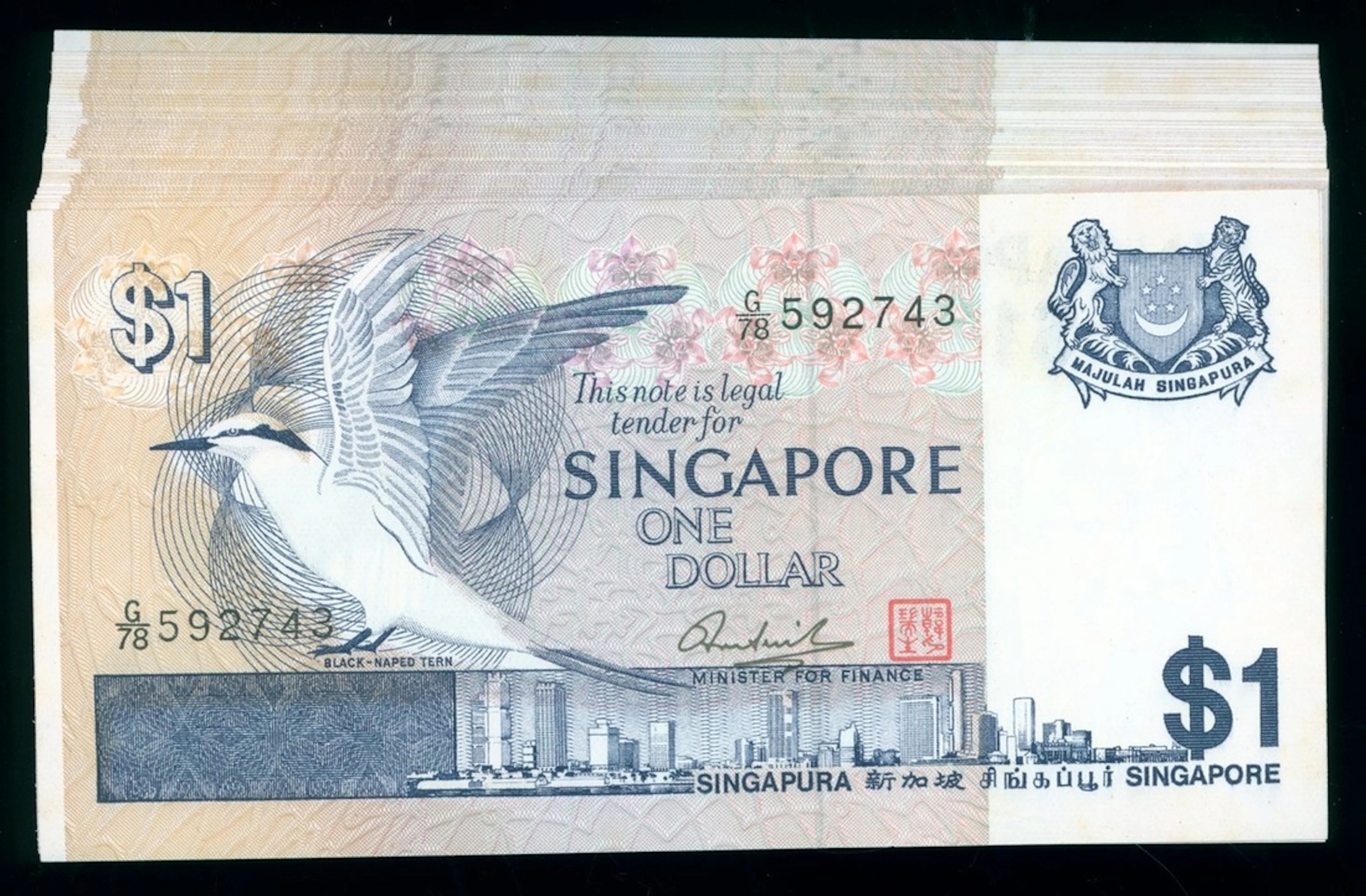 Singapore, consecutive $1 (46), ND (1976), serial numbers G/78 592743-789